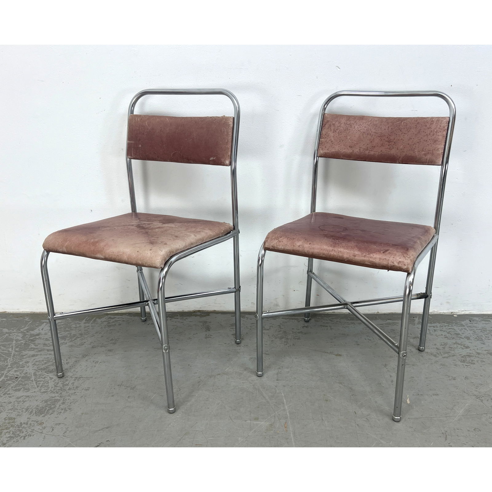 Pair Chrome chairs. Kem Weber for Lloyd Chrome 1930's: Pair Chrome chairs. Kem Weber for Lloyd Chrome 1930's Dimensions: Height: 32 inches, Width: 16 inches, Depth: 16 inches. - Seat Height: 18 inches --- - We offer curbside delivery for most items to NYC