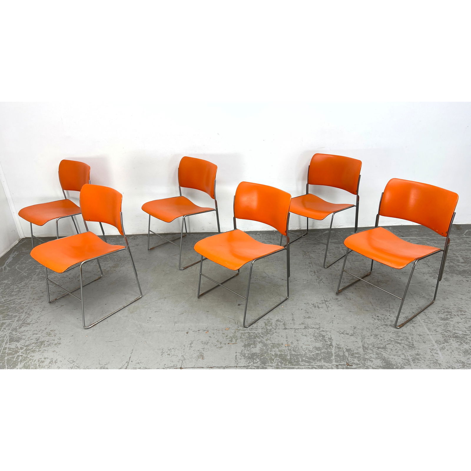 Set 6 Orange Chrome David Rowland 40/4 Stacking metal Chairs mid century (1 of 9)