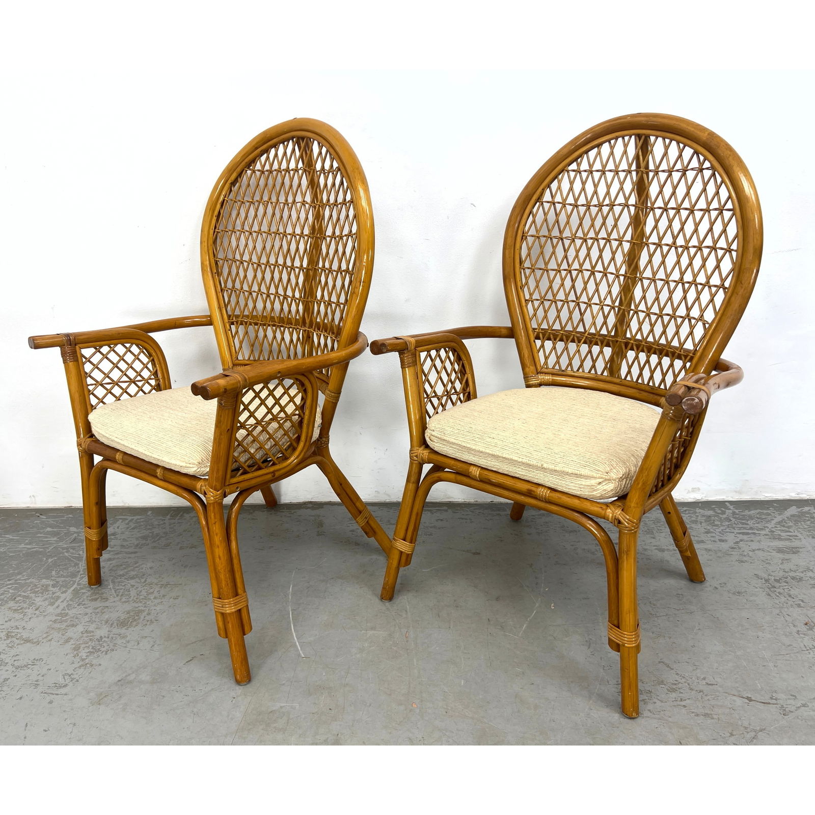 Pair Royal Design Hollywood Regency rattan Lounge chairs. Fan back. (1 of 7)