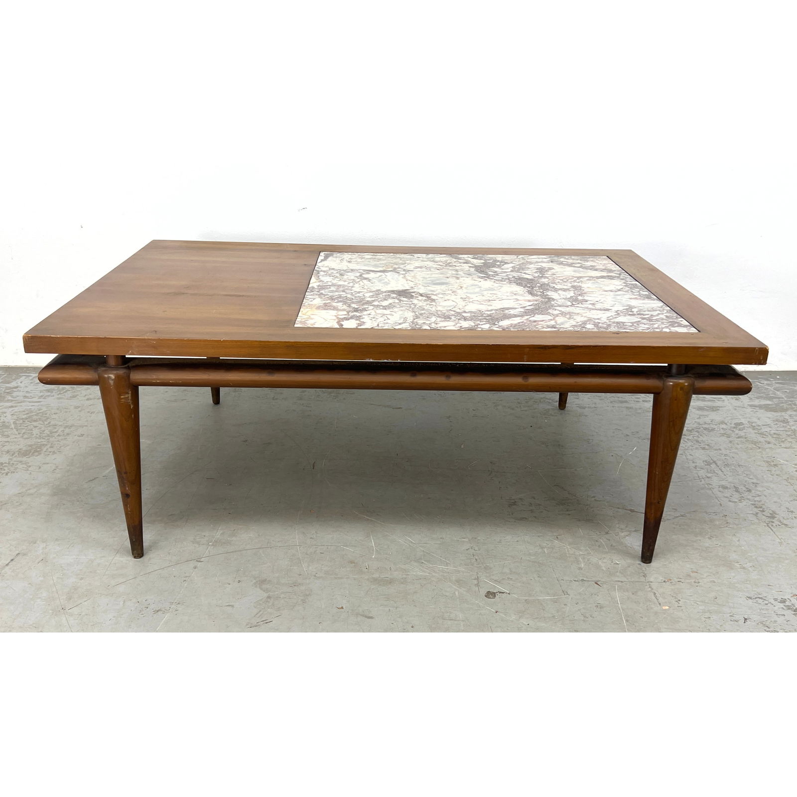 JOHN WIDDICOMB American Walnut Coffee Table. Cantilevered Top with inset Figured Marble Panel. Taper (1 of 10)