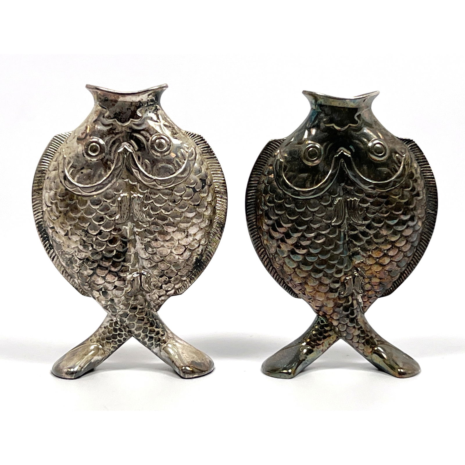 Pr French CHRISTOFLE Silver Plate Double Fish Vases. "Deux Poissons". After original design by EMILE (1 of 11)