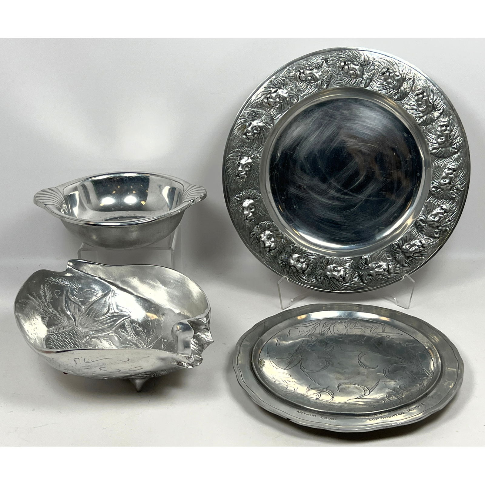 3pc Designer Pewter Table Ware. 3pc ARTHUR COURT Includes 1) Large Koi Fish Bowl with Stone eyes. 2) (1 of 19)