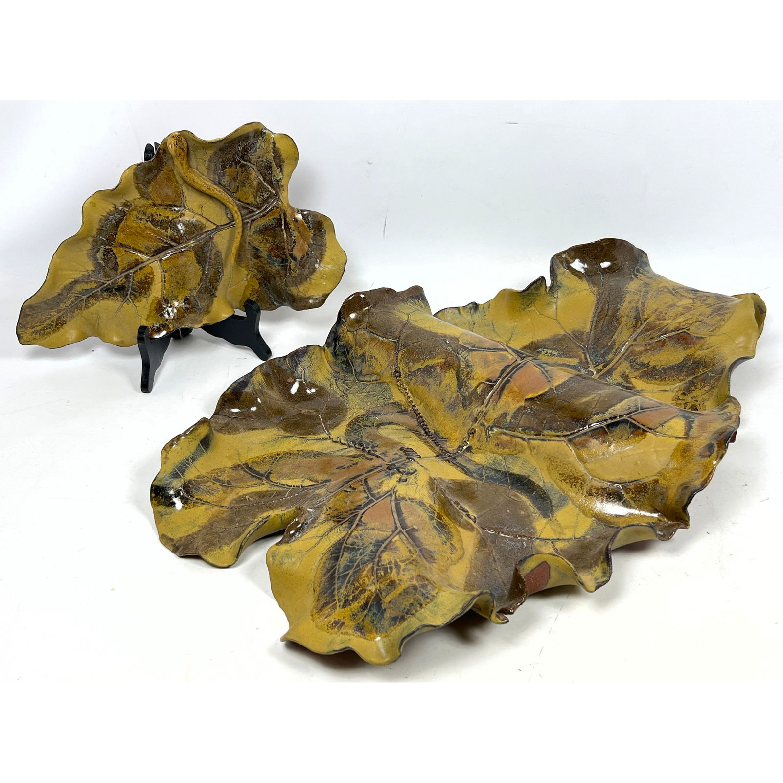 2 Pc Studio Pottery Lead Dishes. 1 with snake. Artist signed. (1 of 13)