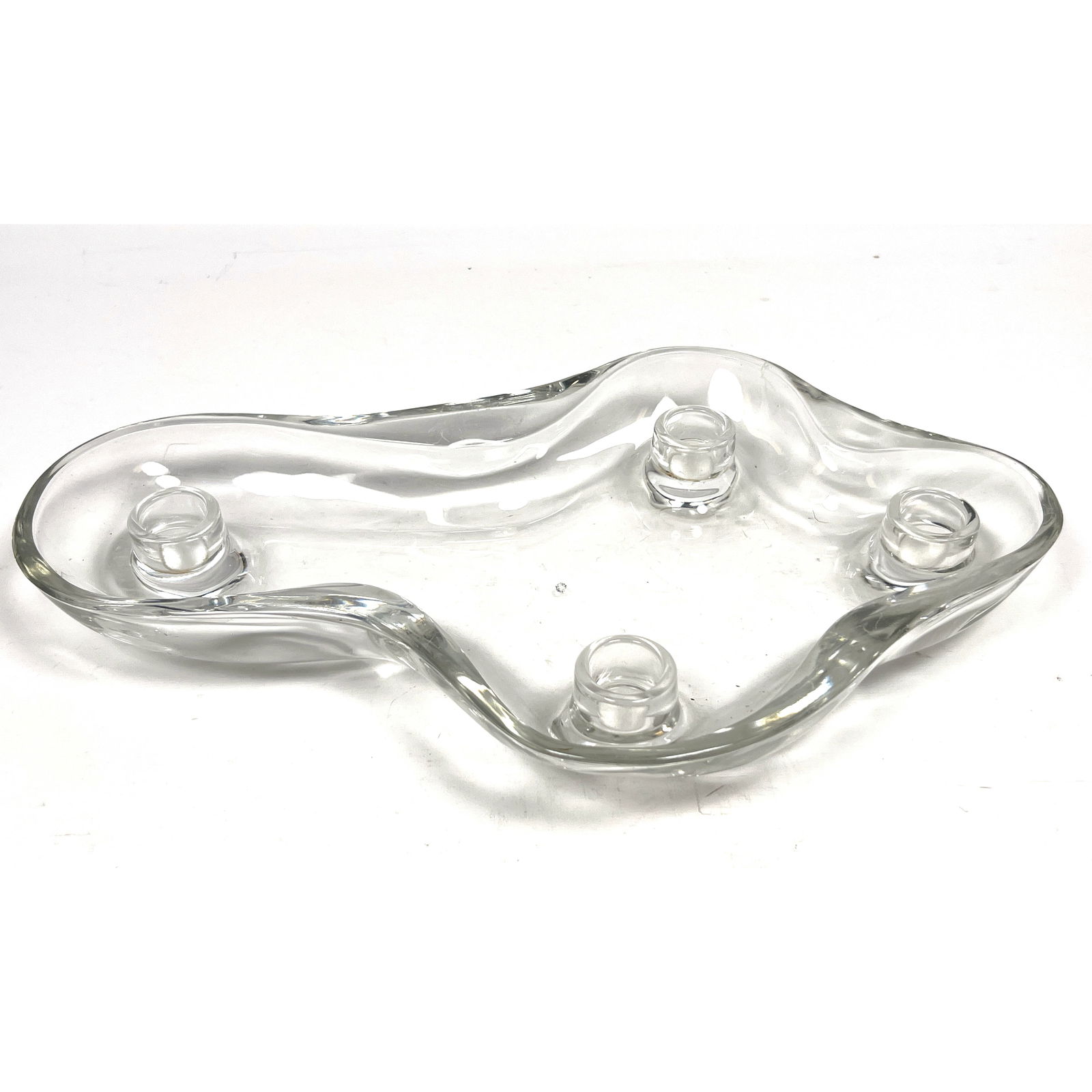 Pipsan Saarinen-Swanson Sculptural Glass Flower Floater Candle Holder. Handmade in the US for Tiffin: Pipsan Saarinen-Swanson Sculptural Glass Flower Floater Candle Holder. Handmade in the US for Tiffin Glass. Dimensions: Height: 14.75 inches, Width: 9.5 inches, Depth: 1.5 inches. --- US Packing and S
