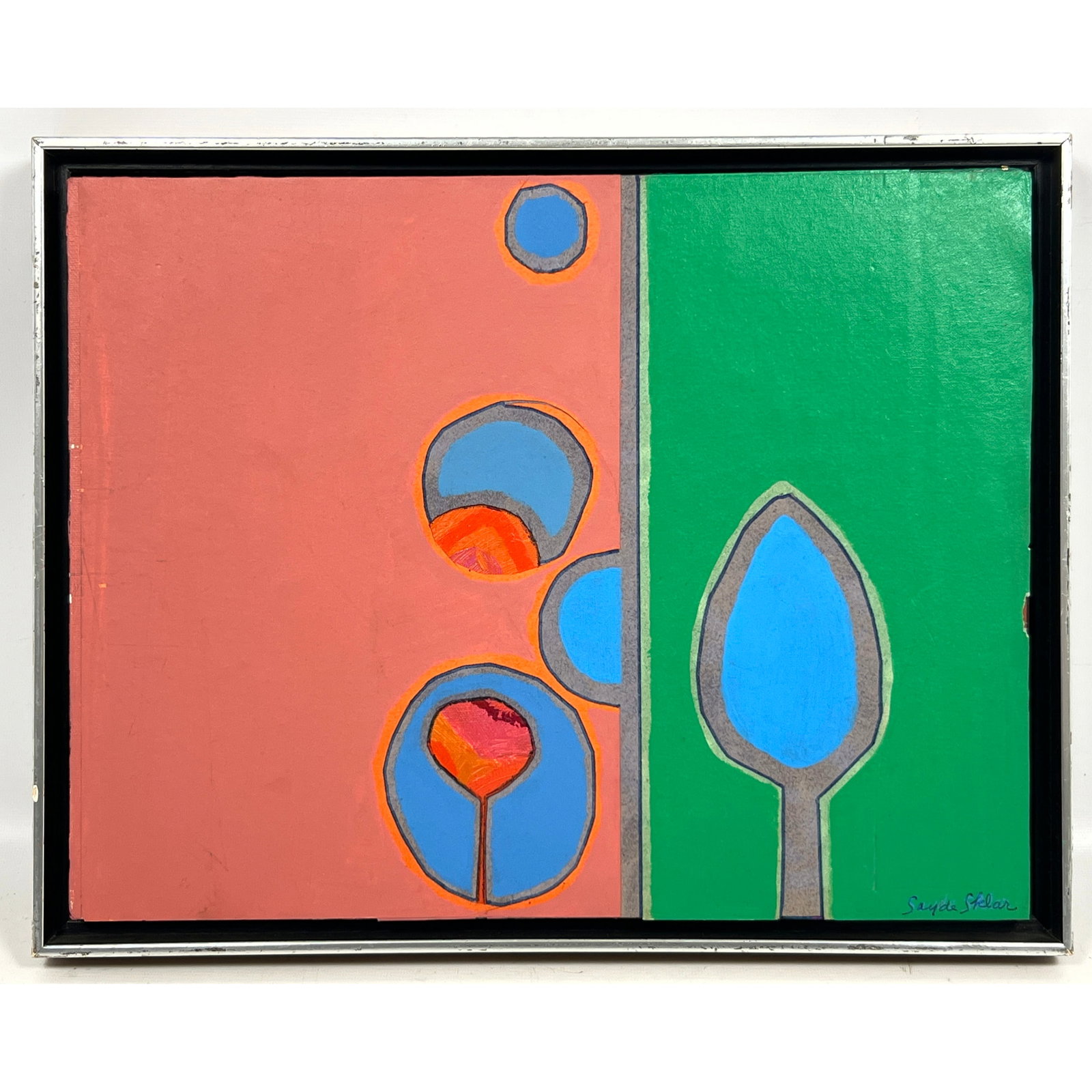 Sayde Sklar Abstract Modern Painting on canvas. The Blue Moon: Sayde Sklar Abstract Modern Painting on canvas. The Blue Moon Dimensions: Height: 13 inches, Width: 17.5 inches. --- US Packing and Shipping charge: In house shipping available. Will be calculated onc