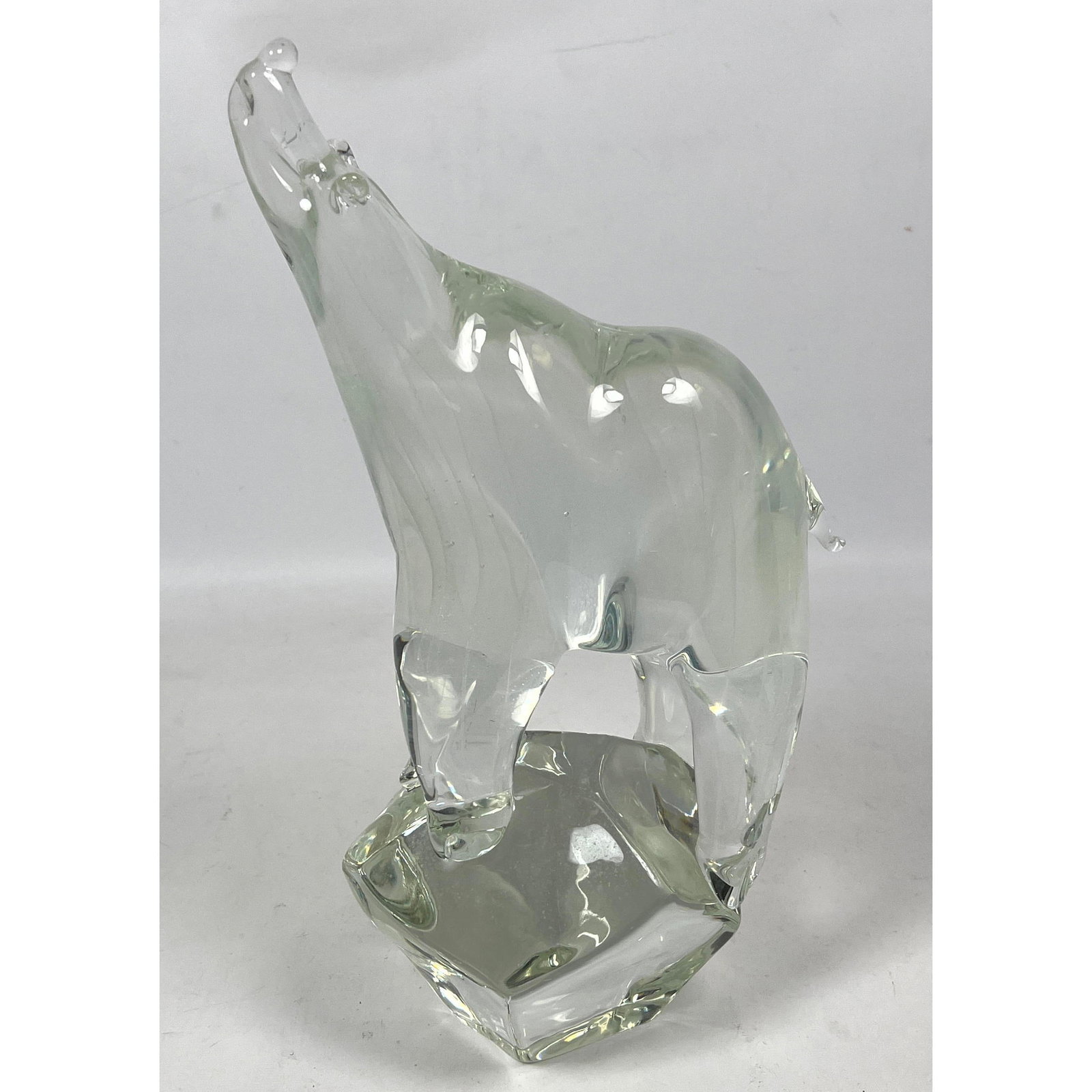 Figural Art Glass Polar Bear Sculpture. Modernist Glass.: Figural Art Glass Polar Bear Sculpture. Modernist Glass. Dimensions: Height: 15 inches, Width: 7.5 inches, Depth: 5 inches. --- US Packing and Shipping charge: In house shipping available. Will be cal