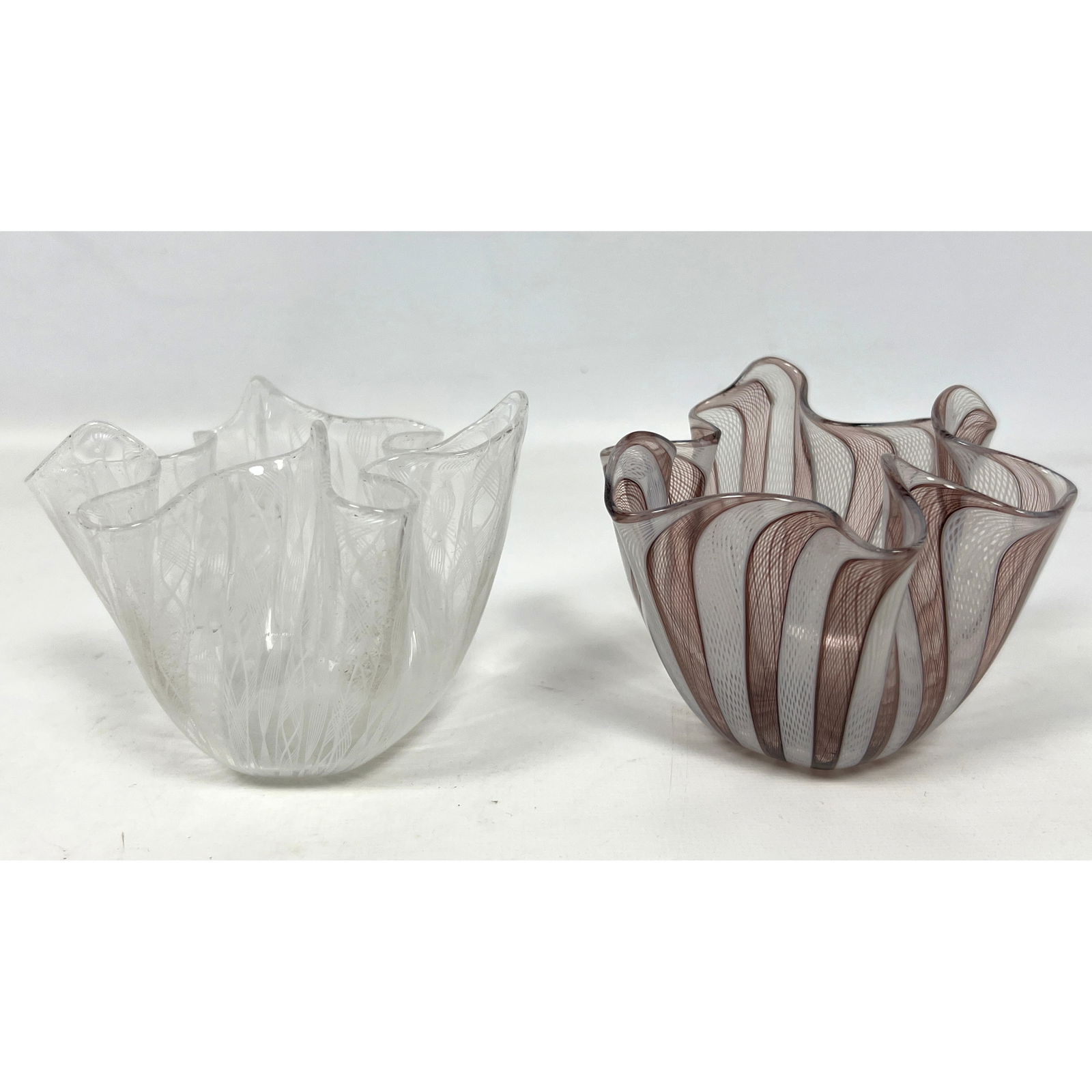 2pcs Italian Venini Latticino Art Glass Handkerchief Vases, Italy. Both marked. (1 of 14)