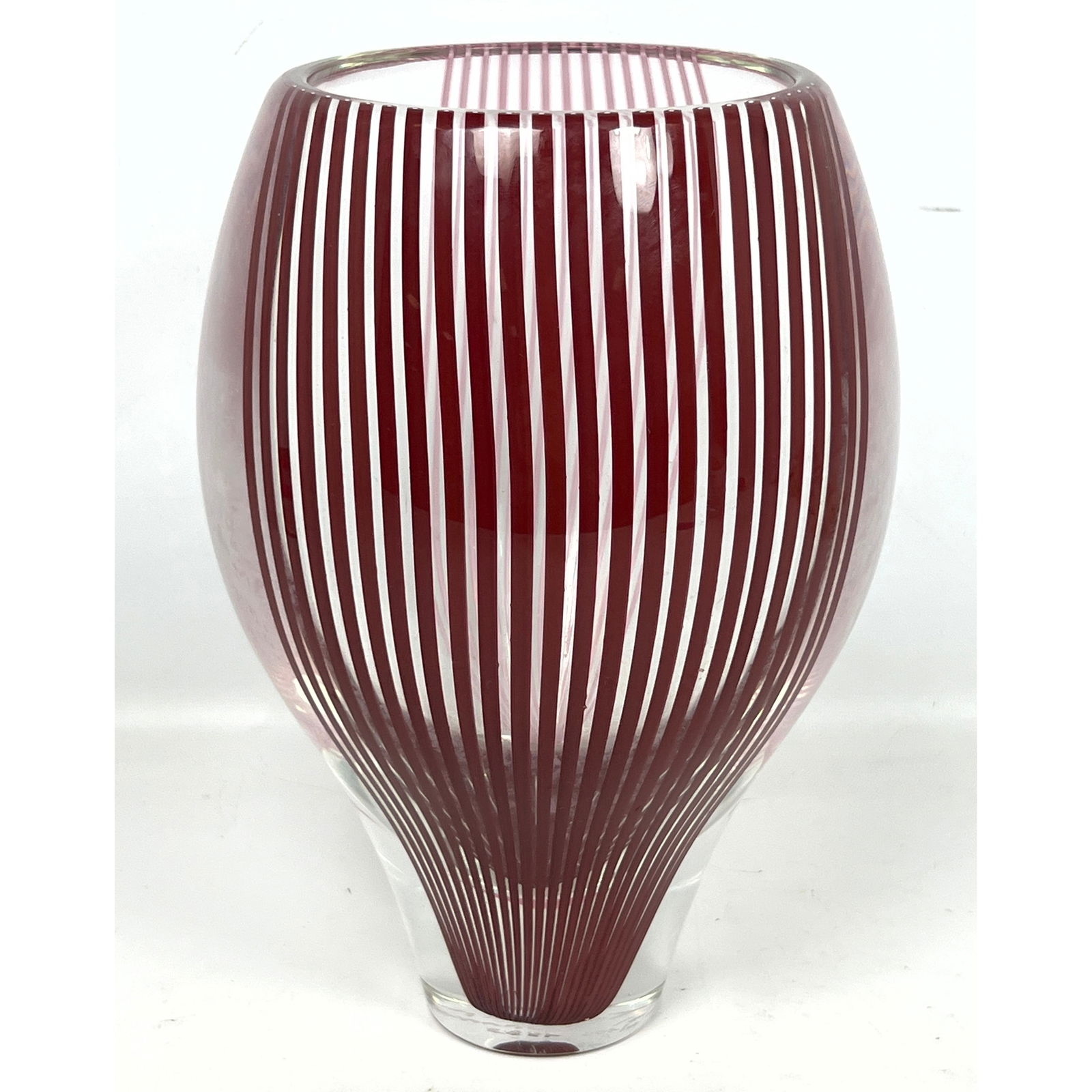 MCM 1983 LINO TAGLIAPIETRA Murano Art Glass Vase. Vertical colored Bands in Clear Glass Form Vase. I (1 of 9)