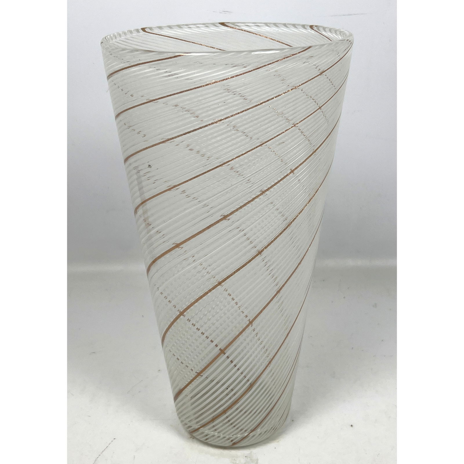 50s Italian Dino Martens Aureliano Toso Mezza Filigrana Murano Art Glass Vase. White and Gold, Italy (1 of 9)
