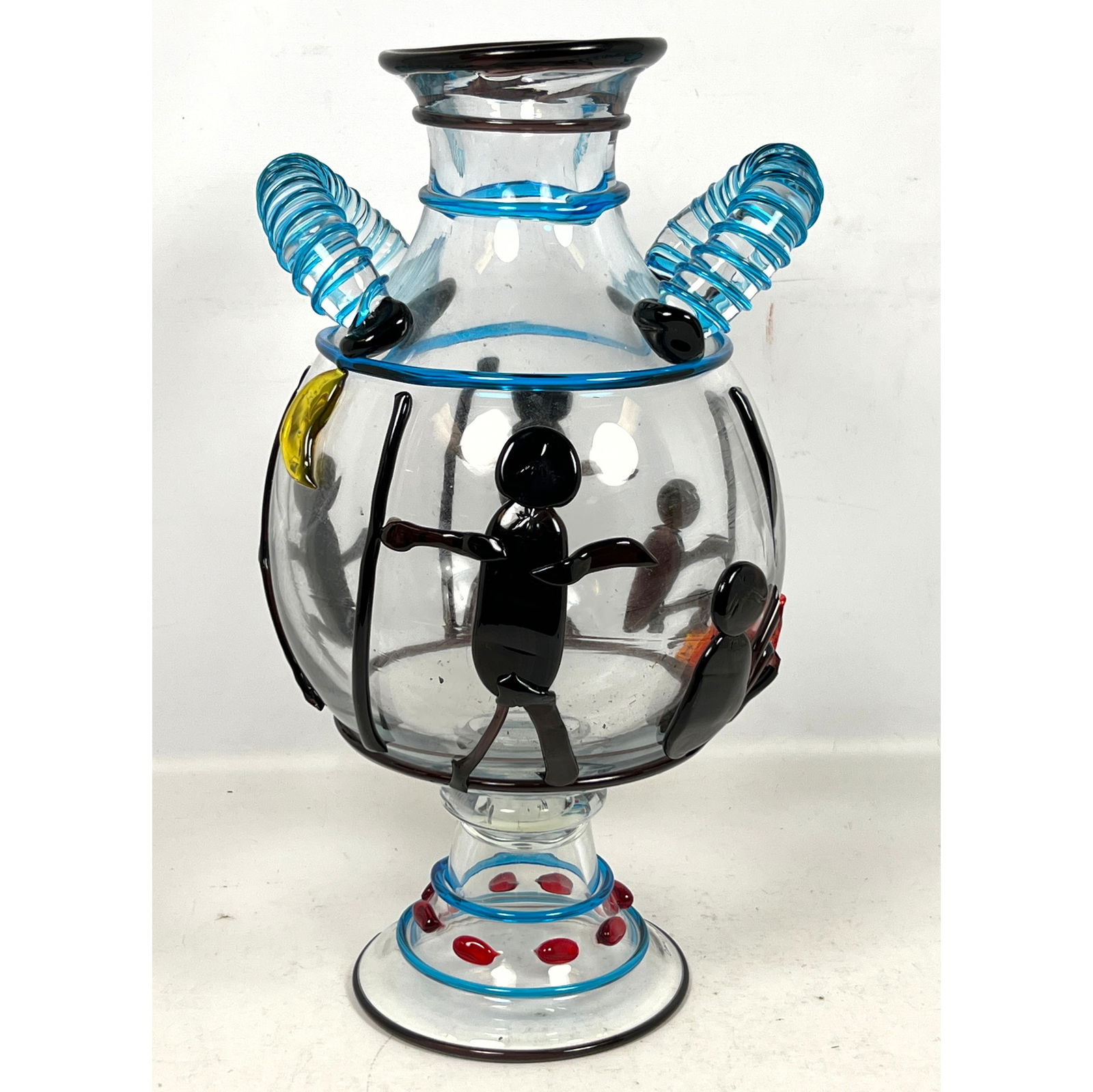 Renato Anatra Art Glass Sculptural Picasso Vase. Italian Handled Glass Vase with Applied figural and (1 of 12)