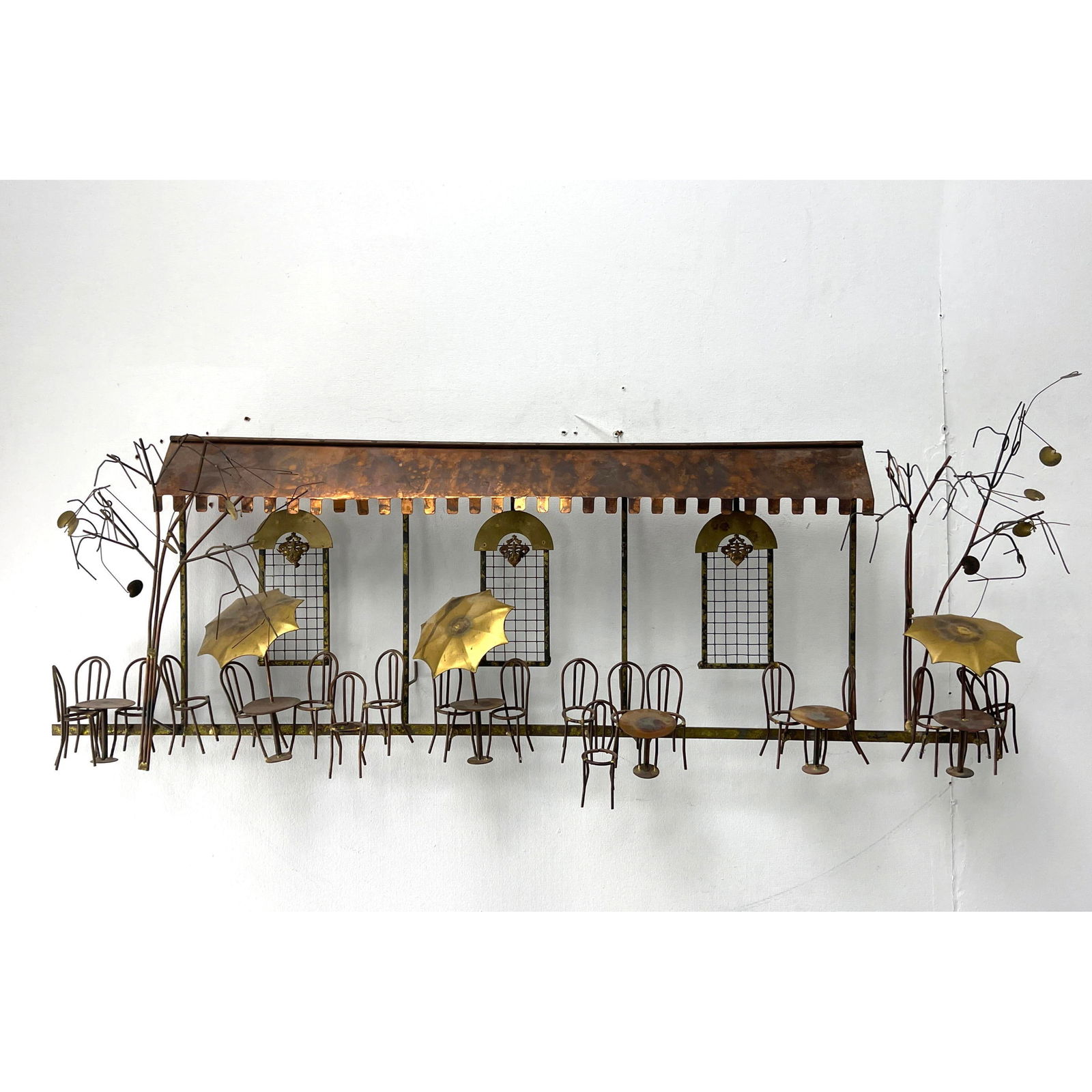 Signed C Jere Metal Cafe Scene Wall Sculpture. Mixed Metal. (1 of 9)