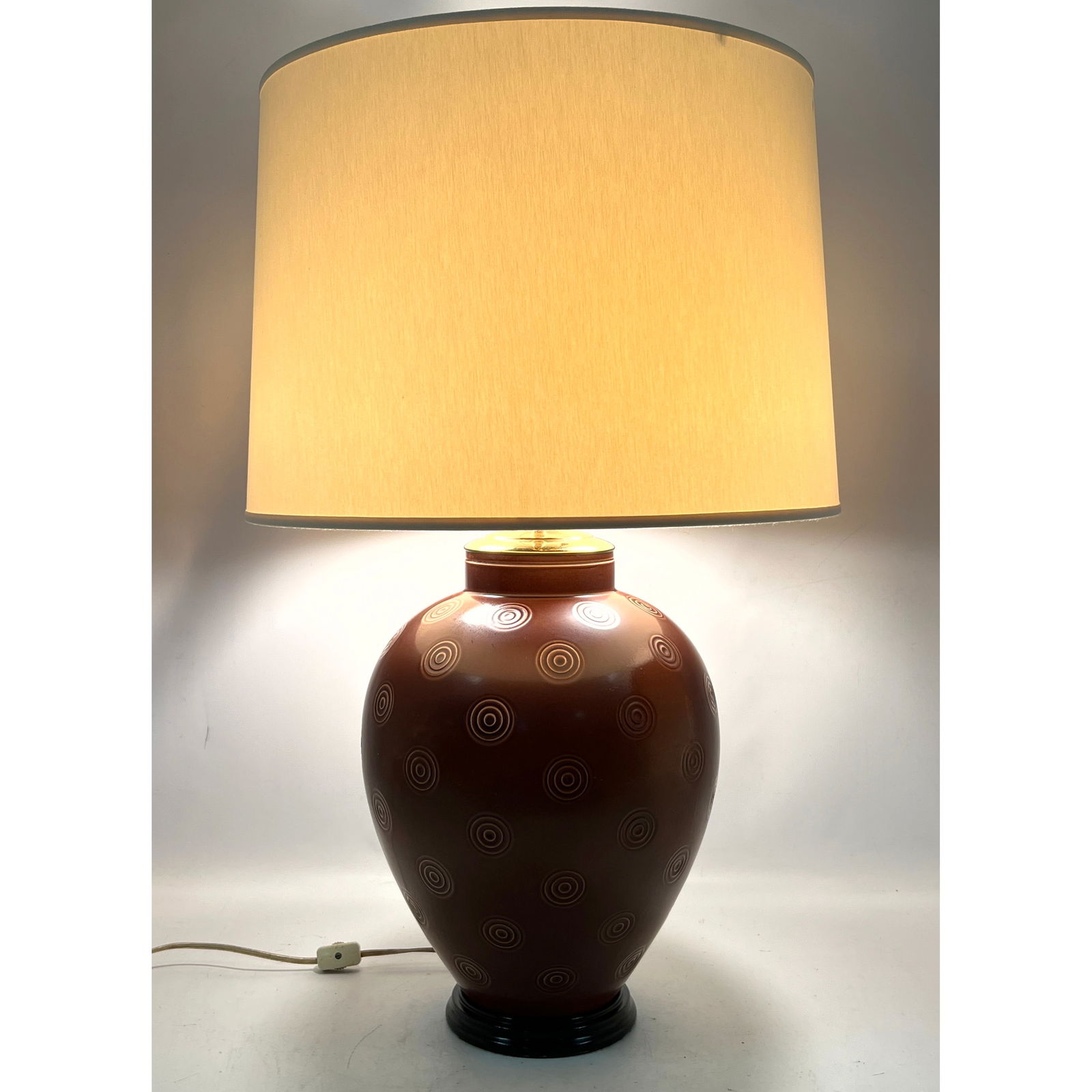 Large ceramic table lamp by Nils Thorsson for Aluminia. Matte Glazed form with Concentric circle ele (1 of 12)