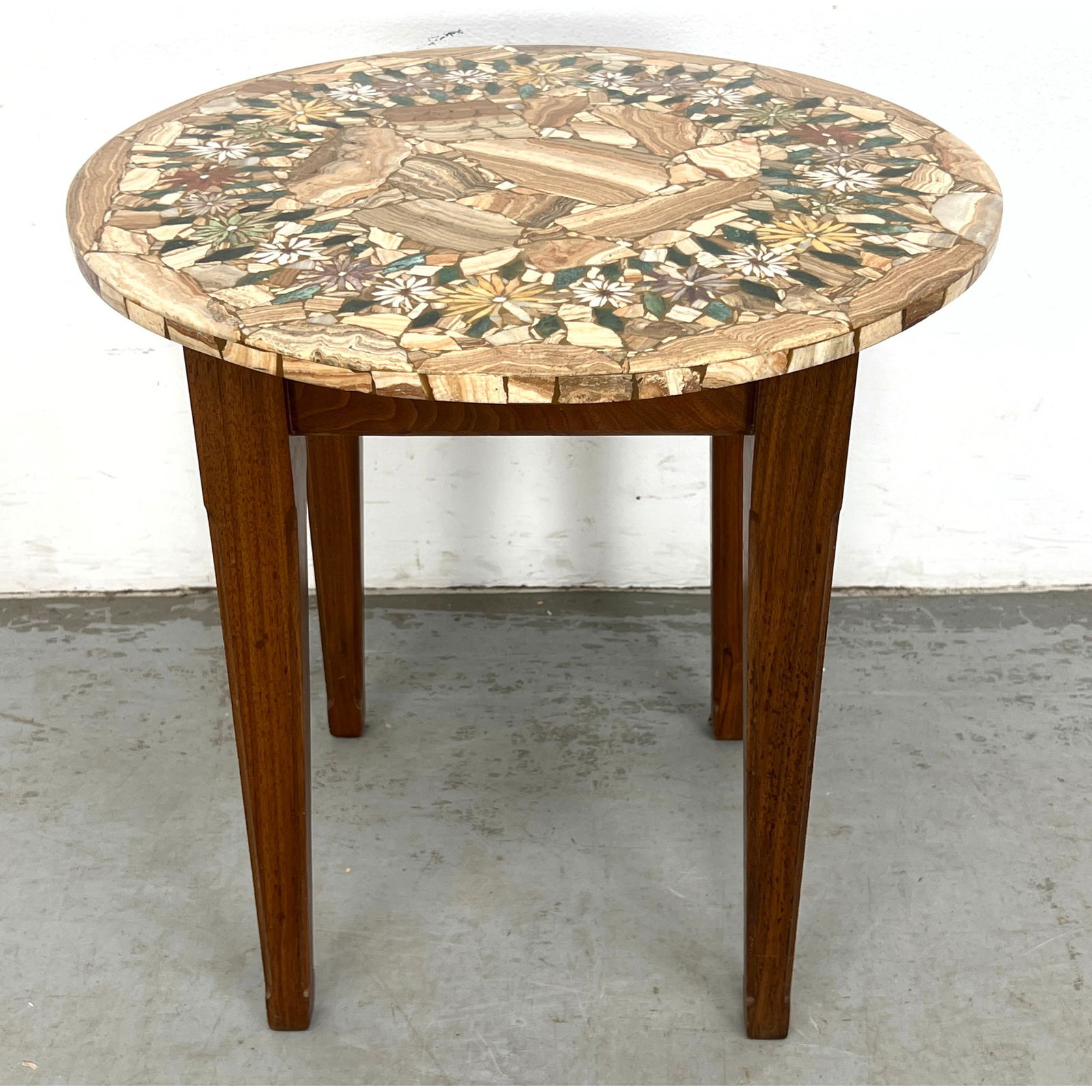 Mosaic and Specimen Agate Top Side Table. Floral design. Intricate top. (1 of 7)