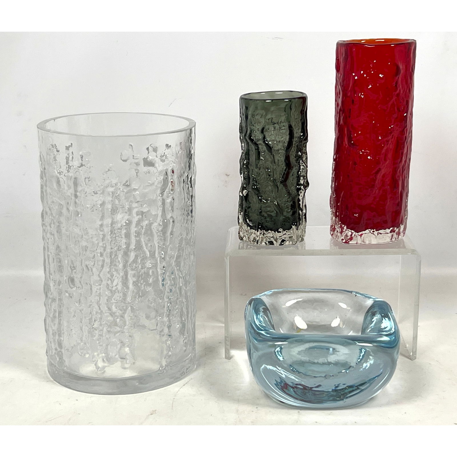 4pcs Art Glass. Heavy Orrefors Bowl and 2 Whitefriars textured glass vases and Tapio Wirkkala style (1 of 18)