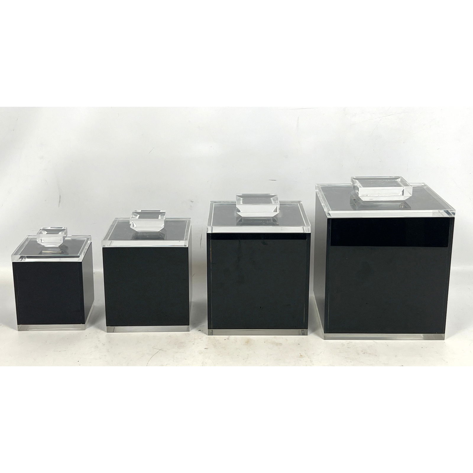 Set 4 Acrylic Lucite and Black Canister Set. Square graduated Containers. (1 of 11)
