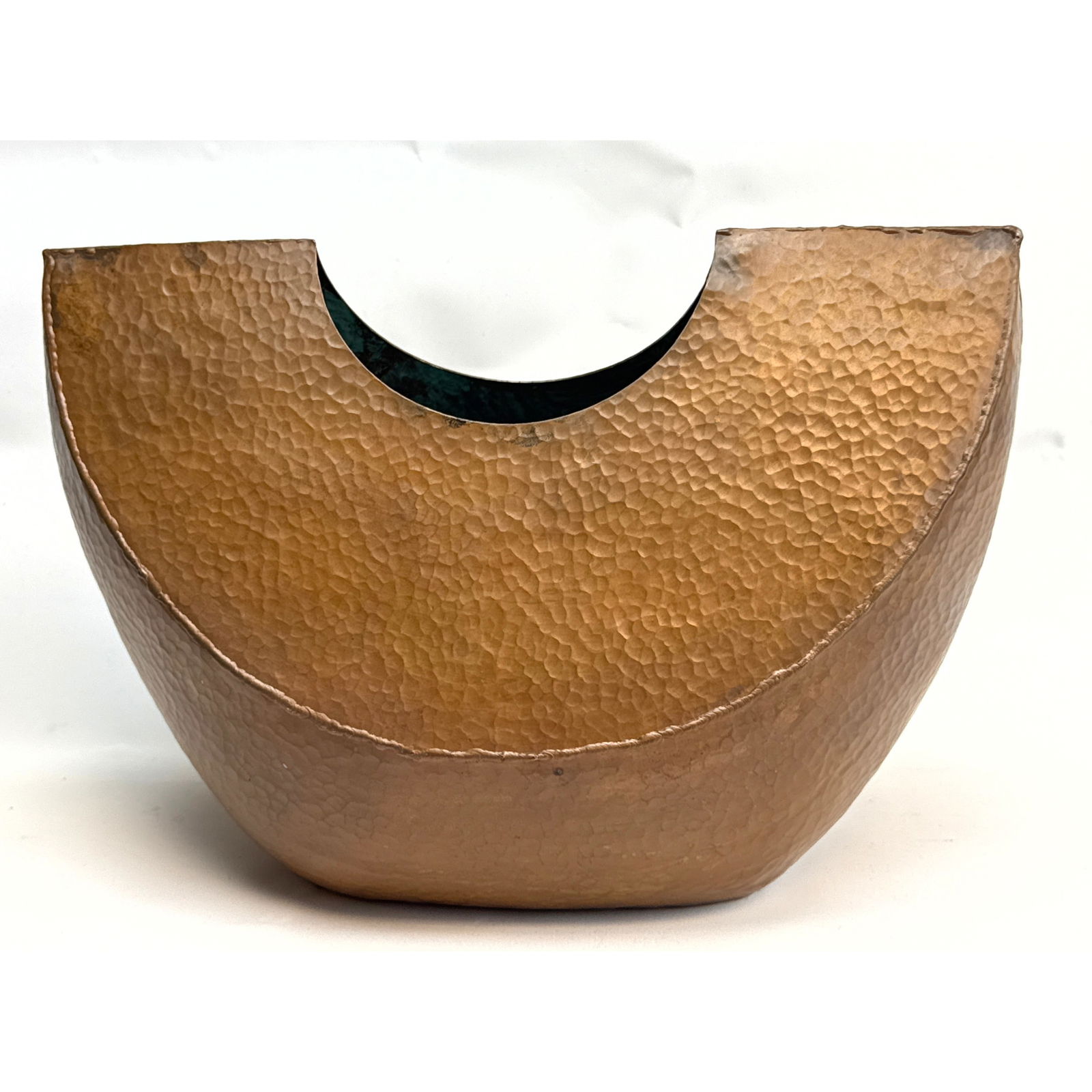 Hammered Copper Modernist Artisan Vessel Sculpture. Green Oxidized Interior. Marked GLOBAL VIEWS (1 of 7)