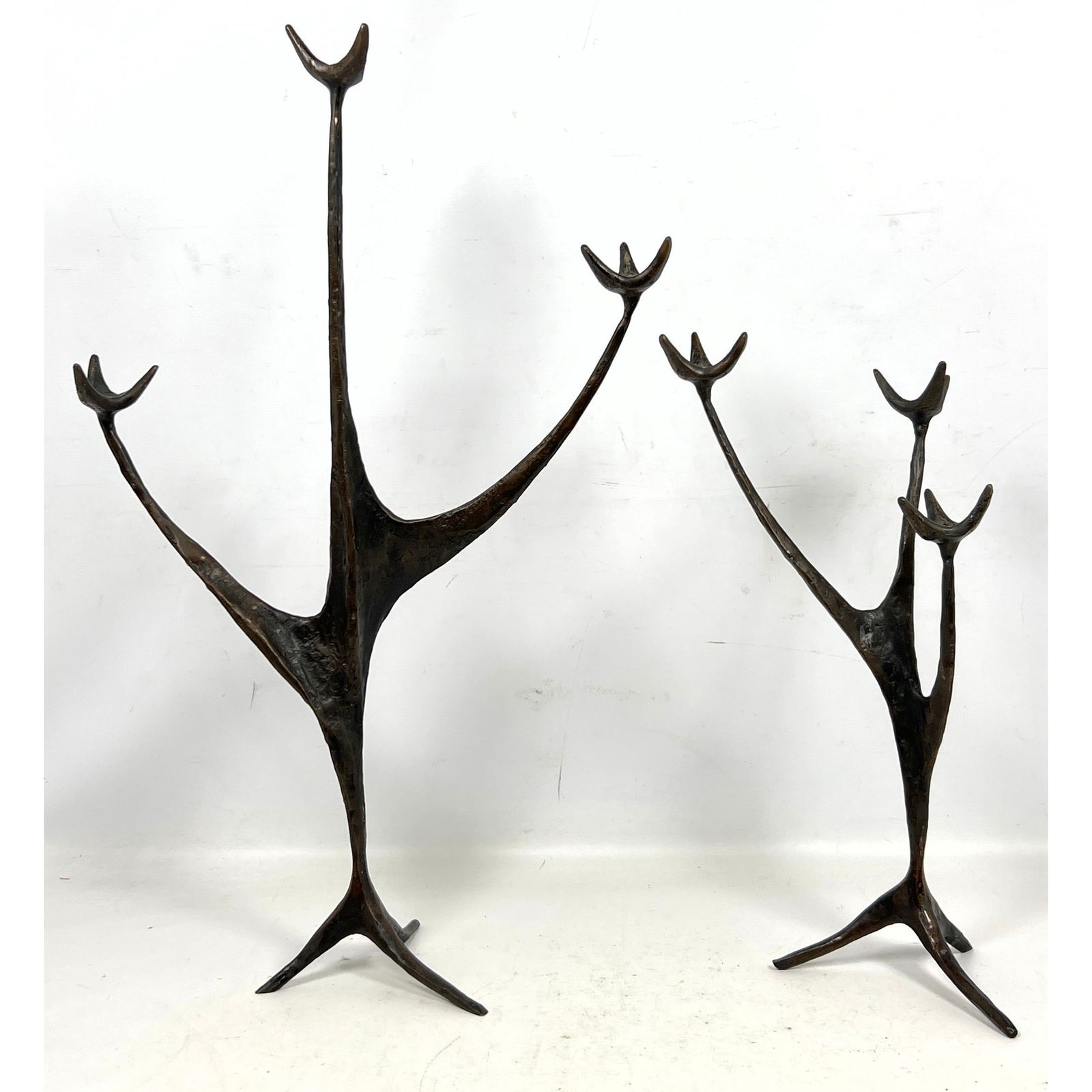 2pc AHARON BEZALEL Bronze Tripod Base Sculptures. Israeli Artist Sculptor. Marked AB 19 4/25 and oth (1 of 10)
