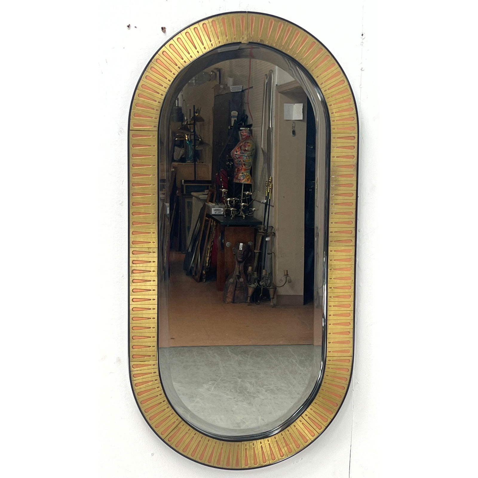 Artisan Copper, Brass Modernist Framed Wall Mirror. Relief design of Exclamation Point style. Black (1 of 9)