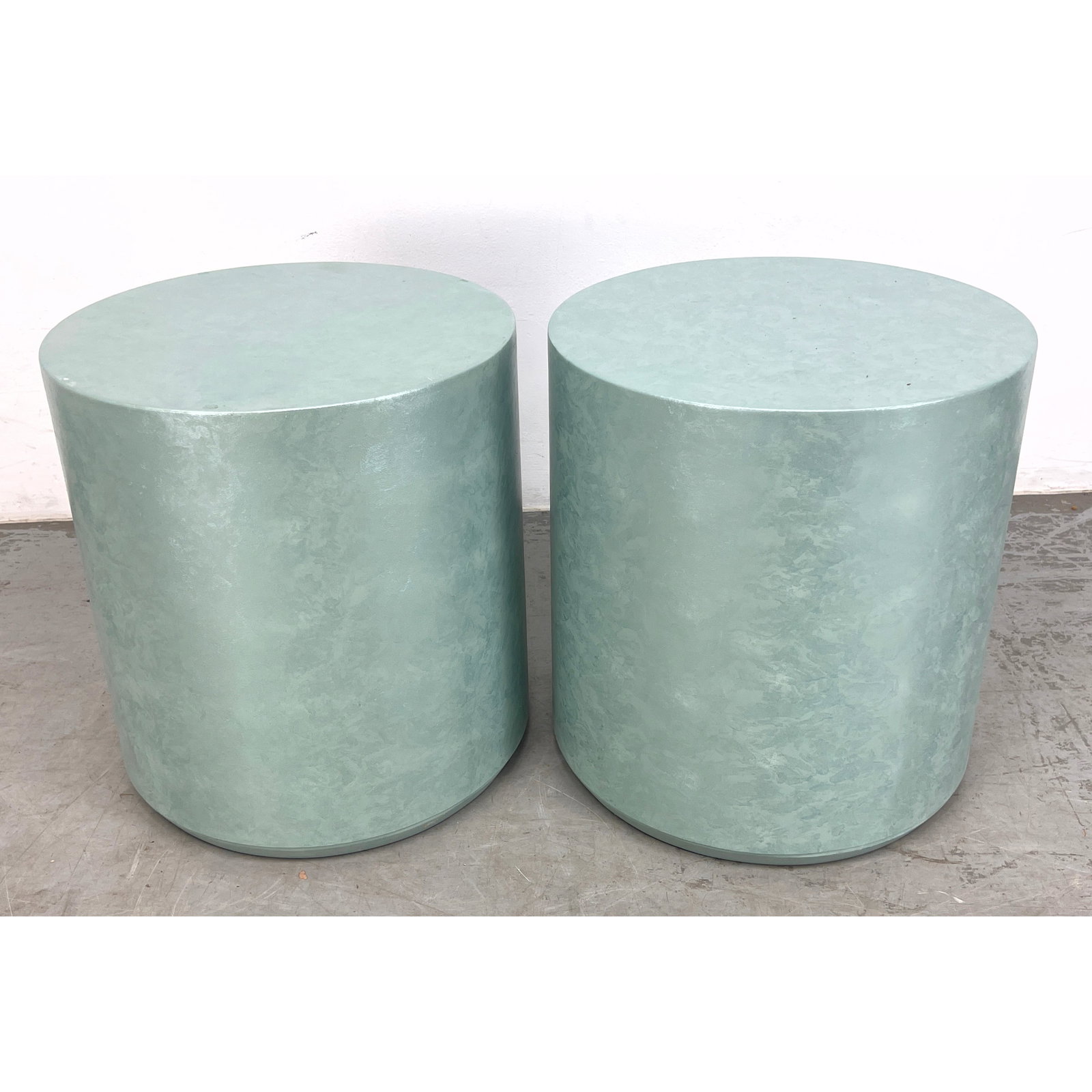Pair Peter Pepper Cylinder Pedestals Stands. Plastiglas.: Pair Peter Pepper Cylinder Pedestals Stands. Plastiglas. Dimensions: Height: 21 inches, Width: 19.5 inches, Depth: 19.5 inches. --- - We offer curbside delivery for most items to NYC, Manhattan, Close