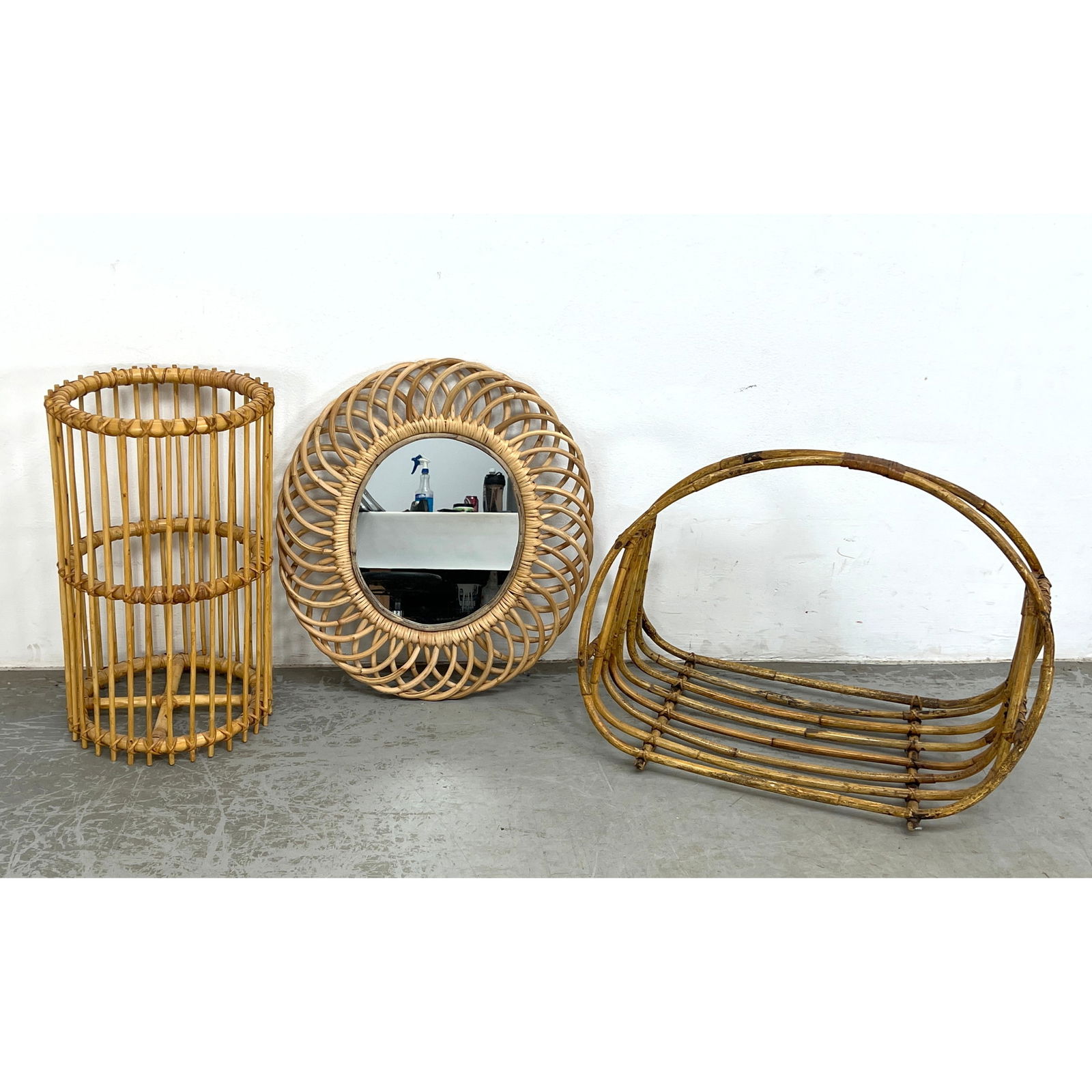 3pcs Rattan Accessories. Umbrella Stand, Small Wall Mirror, Magazine basket. (1 of 8)