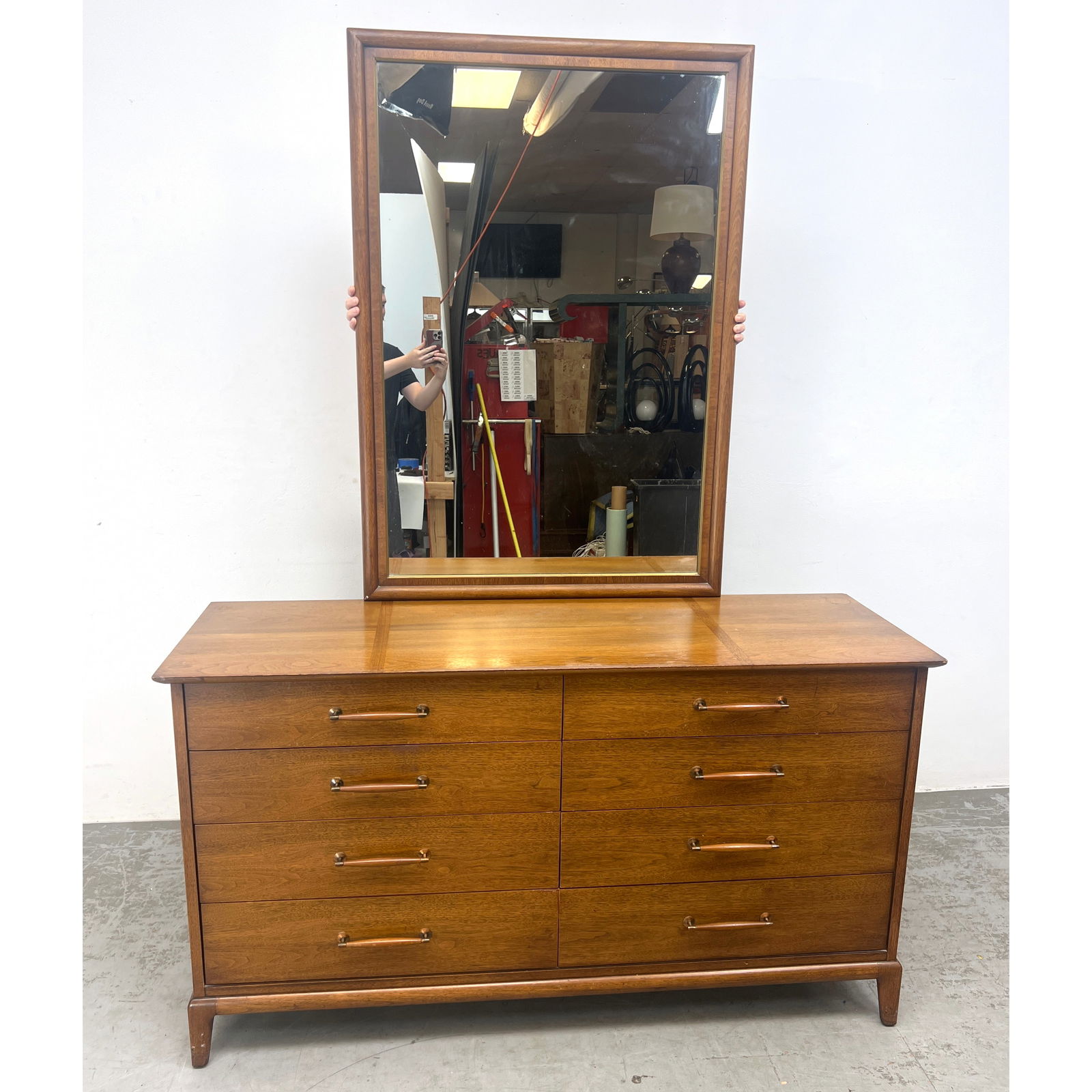 Eight-Drawer Walnut Dresser by Henredon, circa 1960 Collection and Mirror. (1 of 14)