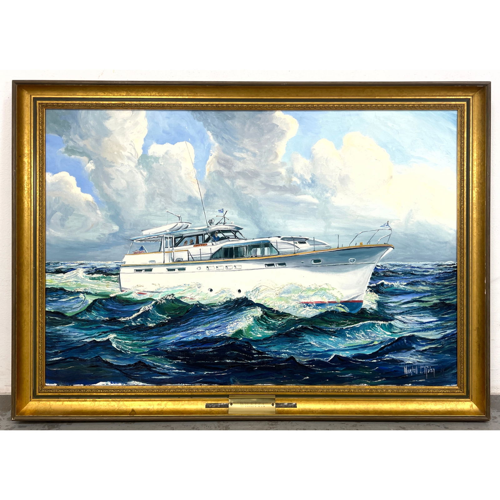 MARSHALL J RAHN Marine Oil Painting. "Wiletta" Yacht. Oil on Canvas. Signed and Dated 69. (1 of 9)