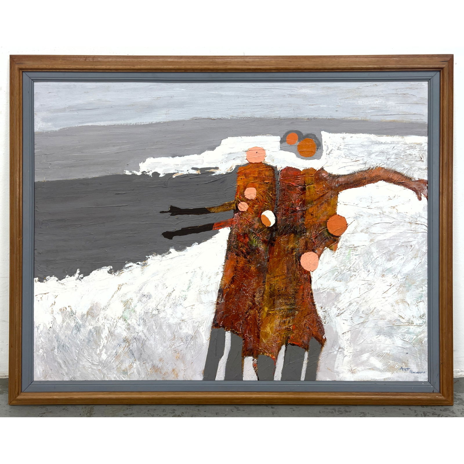 ART POROSOFF Modernist Figural Painting. Cluster of Figures along Beach. Signed. (1 of 9)