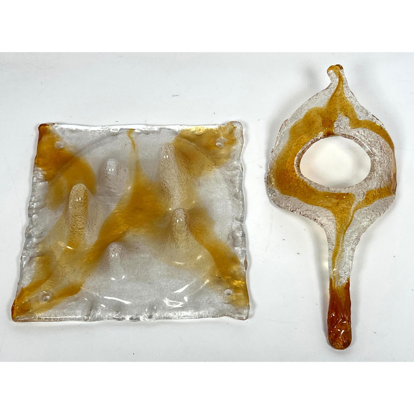 2pc Art Glass Lighting PA. Slumped Glass with Stretched Peaked Details. 2) Handled Piece. (1 of 11)