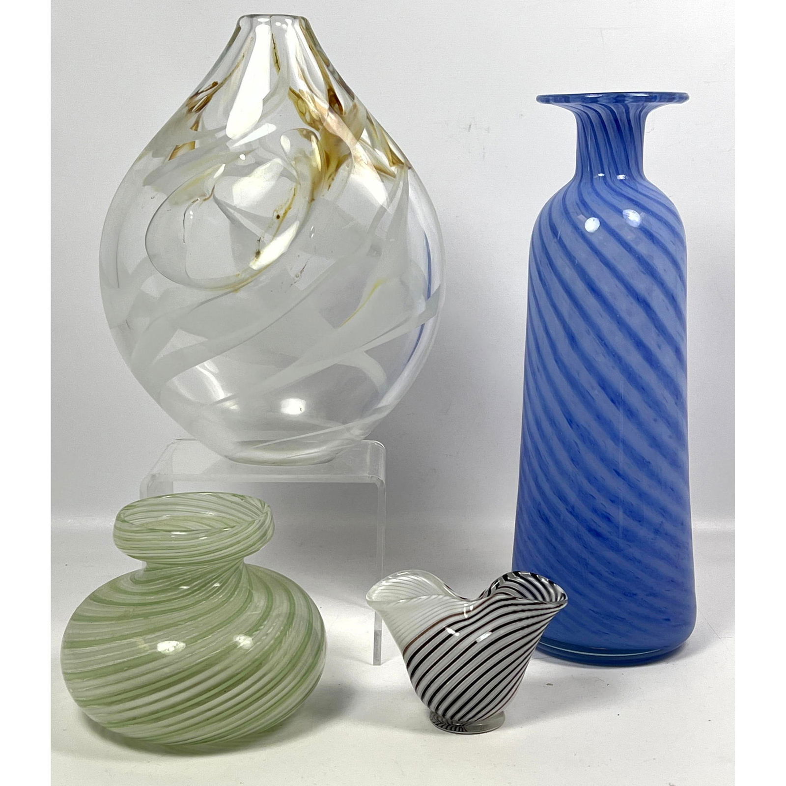 4pc Art Glass Vases Bottles. Mid Century Glass. Tear drop form signed. (1 of 17)