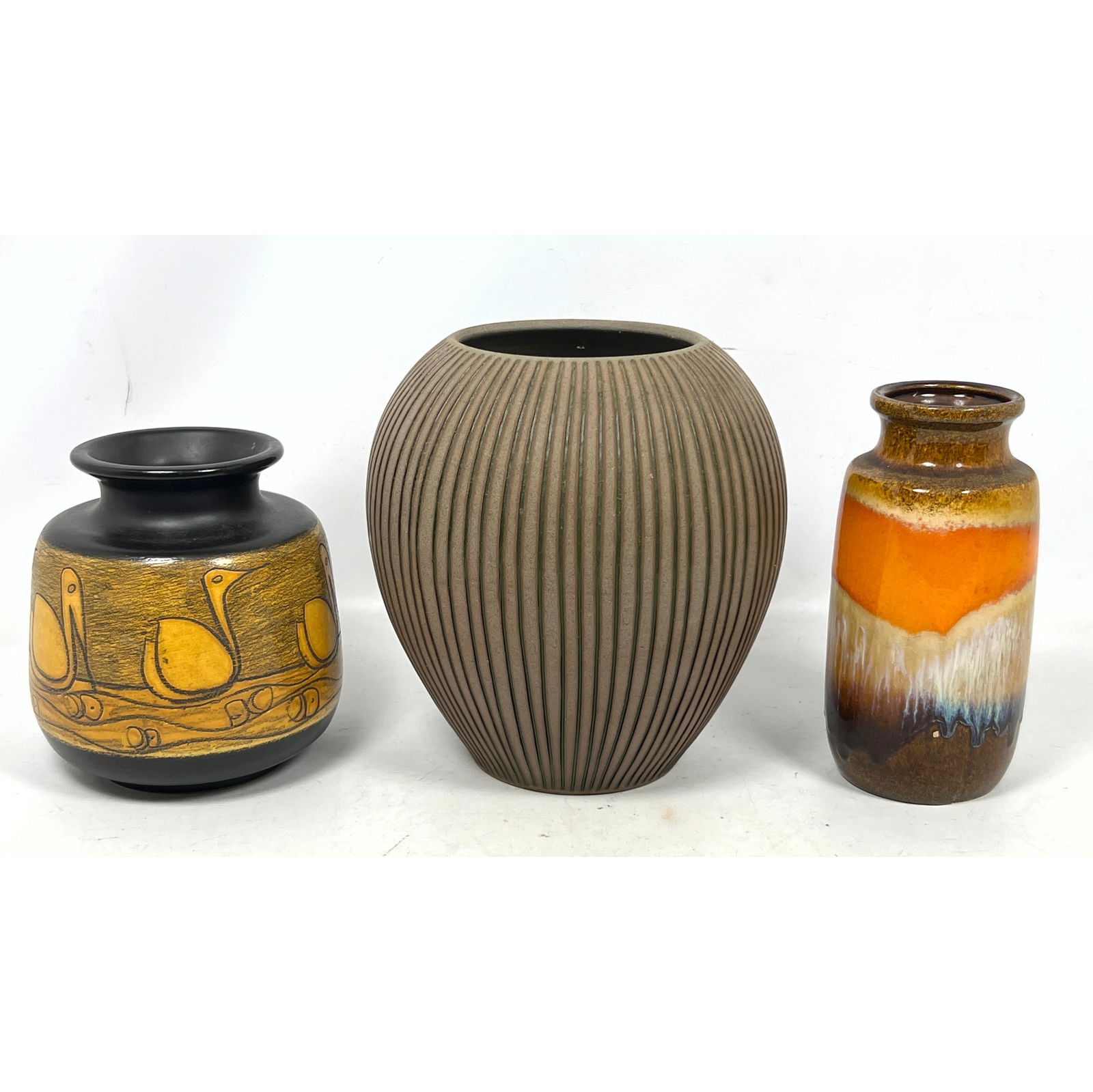 3pcs Pottery Vases. Cut line Design. Bird decorated Ecuador, West Germany. (1 of 15)