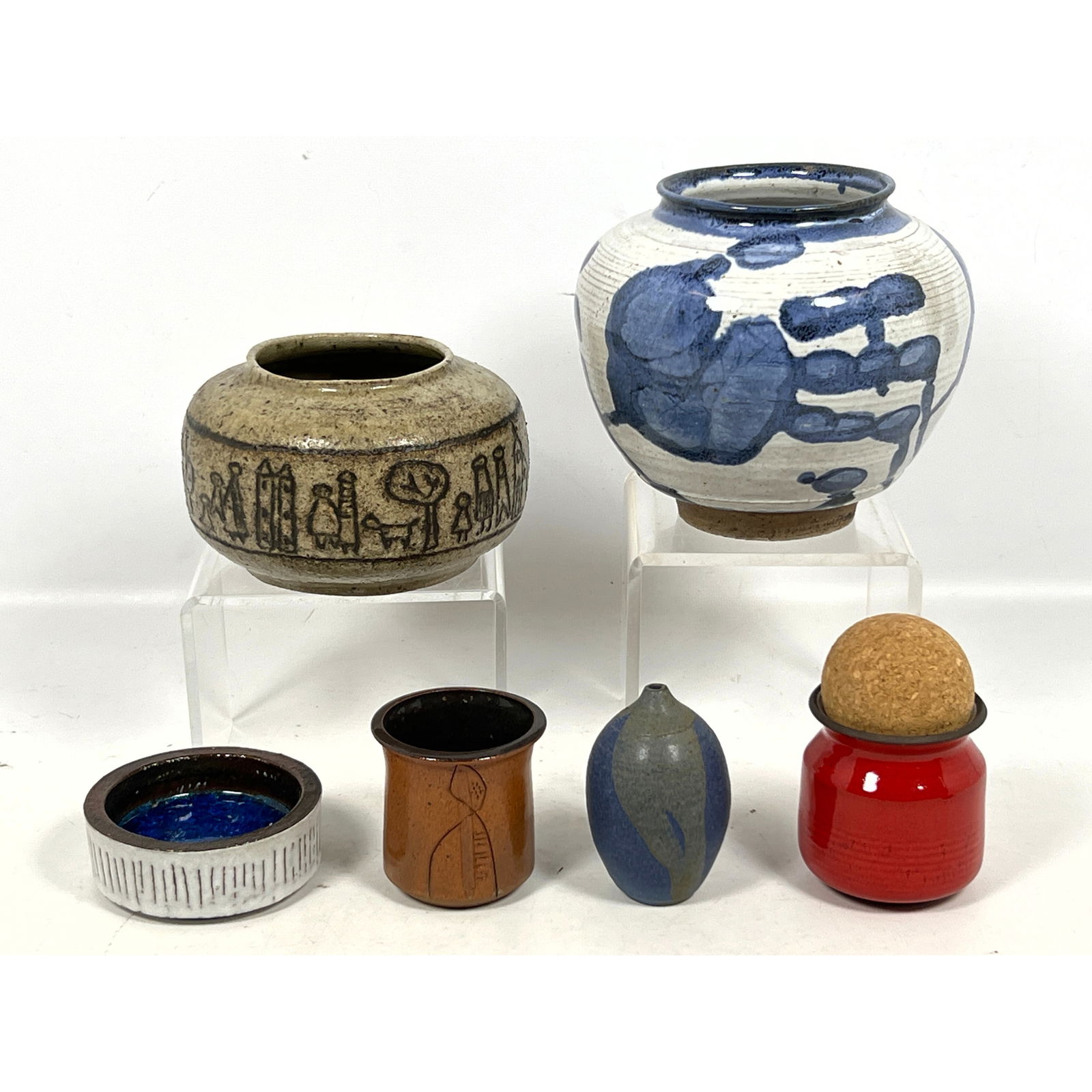 6pcs Studio Pottery Glazed Ceramic Vases, Weed Pot and Coasters, some signed. Lombardo, Thomson, Ash (1 of 20)
