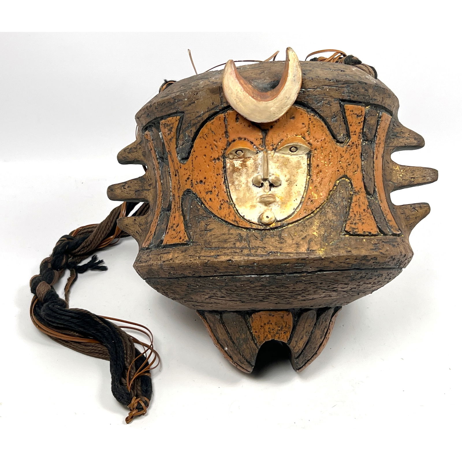 60s Vintage Italian Glazed Ceramic Hanging Planter Brutalist Tiki Bitossi Style. Signed (1 of 8)