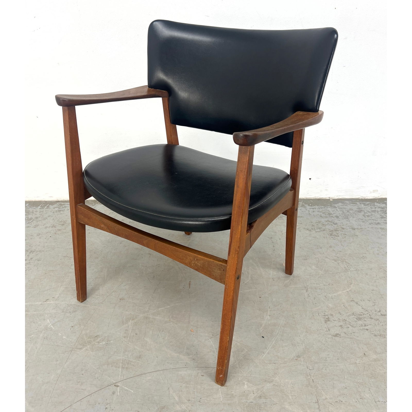 MCM Danish Teak Arm Chair. Black Vinyl Seat and Back. (1 of 8)