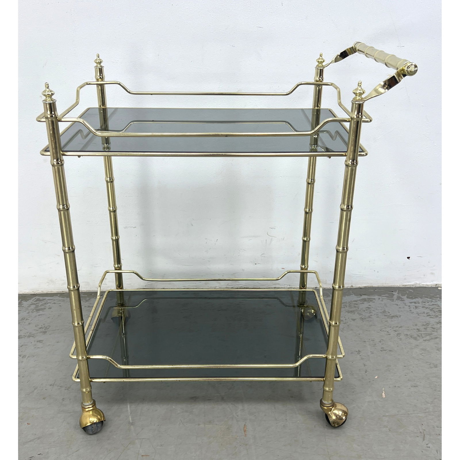 Faux Bamboo and Black Glass Bar Cart Tea Trolley (1 of 9)