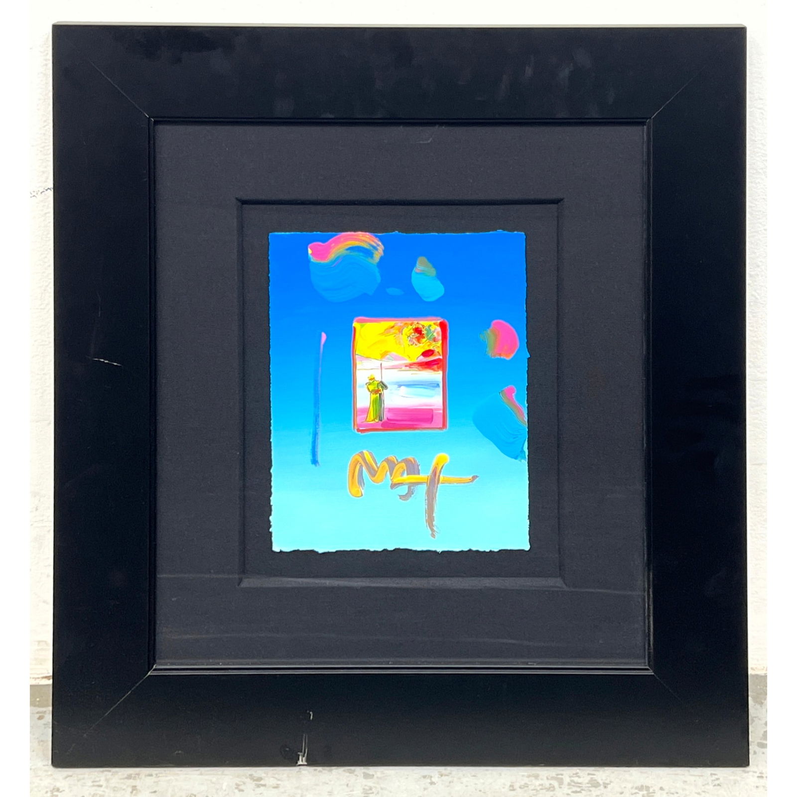 Peter Max Mixed Media Art. Man with Staff. Shepherd.: Peter Max Mixed Media Art. Man with Staff. Shepherd. Dimensions: Frame Height: 25 inches, Frame Width: 22.5 inches. - Image Size: Image Height: 11 inches, Image Width: 8 inches. --- - We offer curbsid
