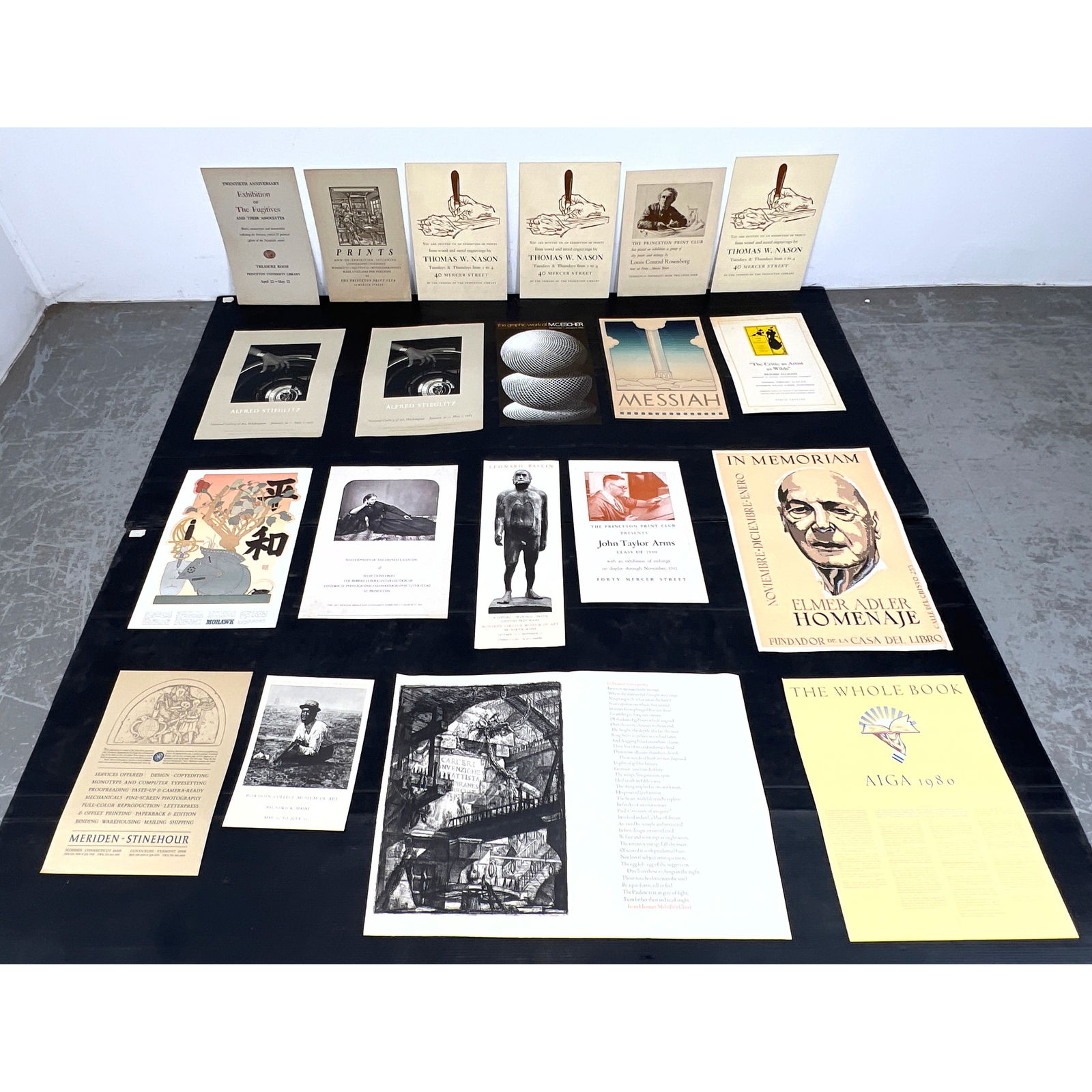 20 pcs Ephemera. Noteworthy items include exhibition materials for artists such as Alfred Stieglitz,: 20 pcs Ephemera. Noteworthy items include exhibition materials for artists such as Alfred Stieglitz, M.C. Escher, Leonard Baskin, Thomas W. Nason, and John Taylor Arms, alongside announcements for his