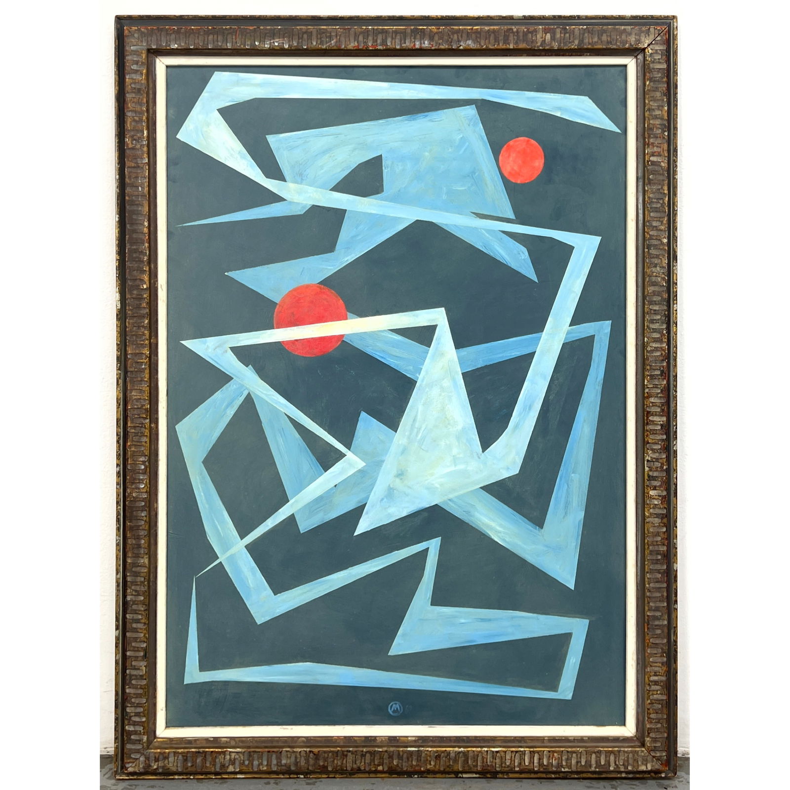 M67 Modernist Geometric Abstract Oil Painting on board. Signed in Monogram M 67 (1 of 9)