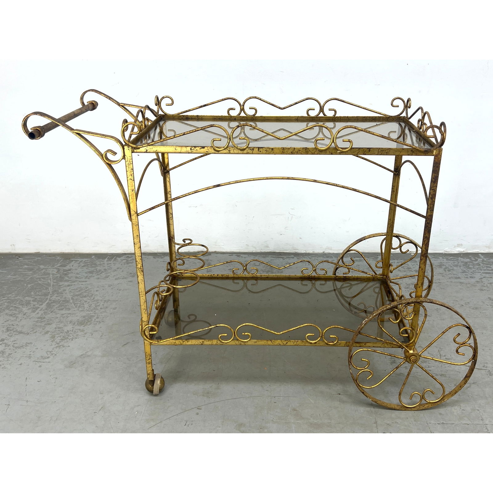 Ornate Italian Style Rolling Bar Tea Cart. Gilt finish. (1 of 7)