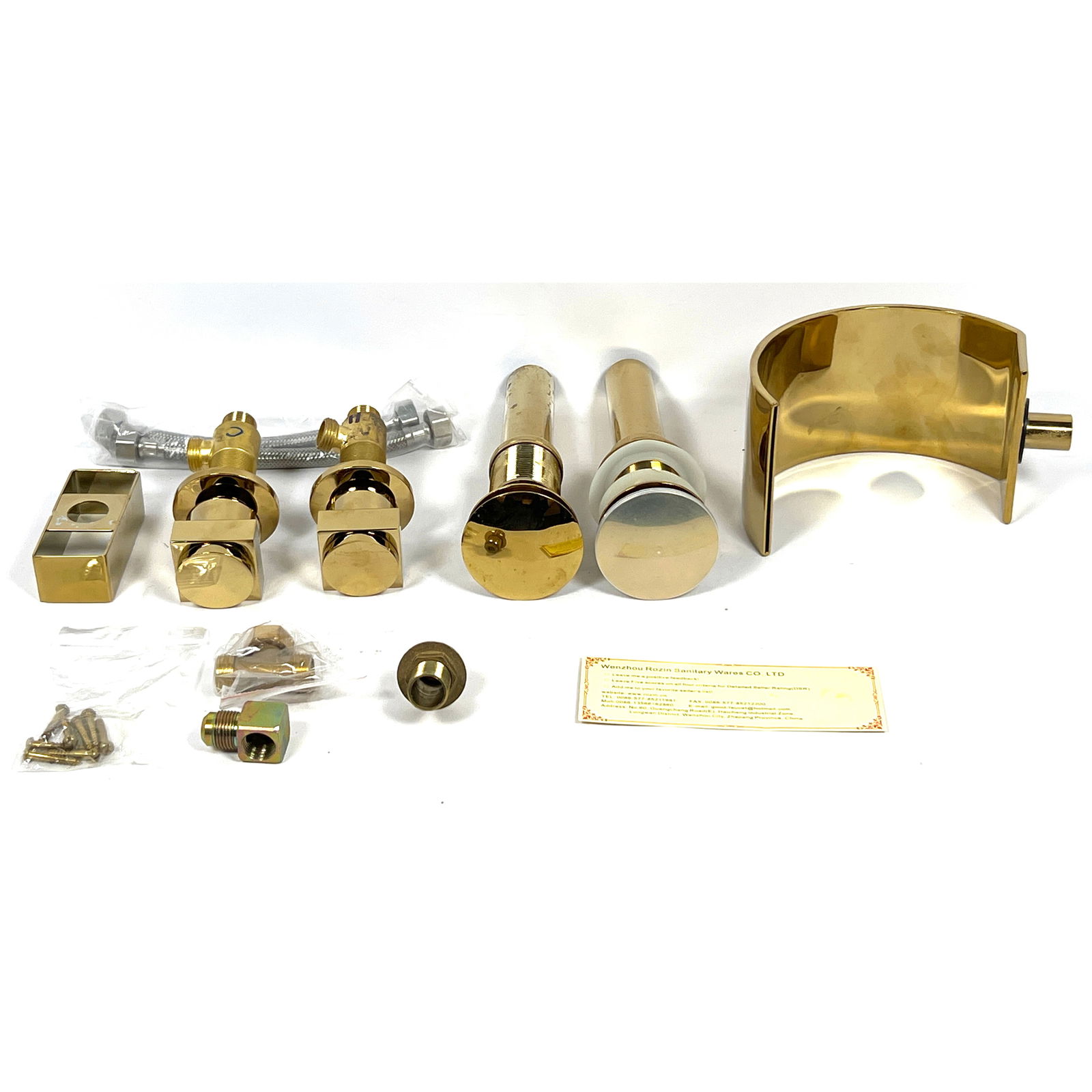 Wenzhou Rozin Brass Faucet Set. Curved spigot, and square handles, Stoppers. (1 of 11)