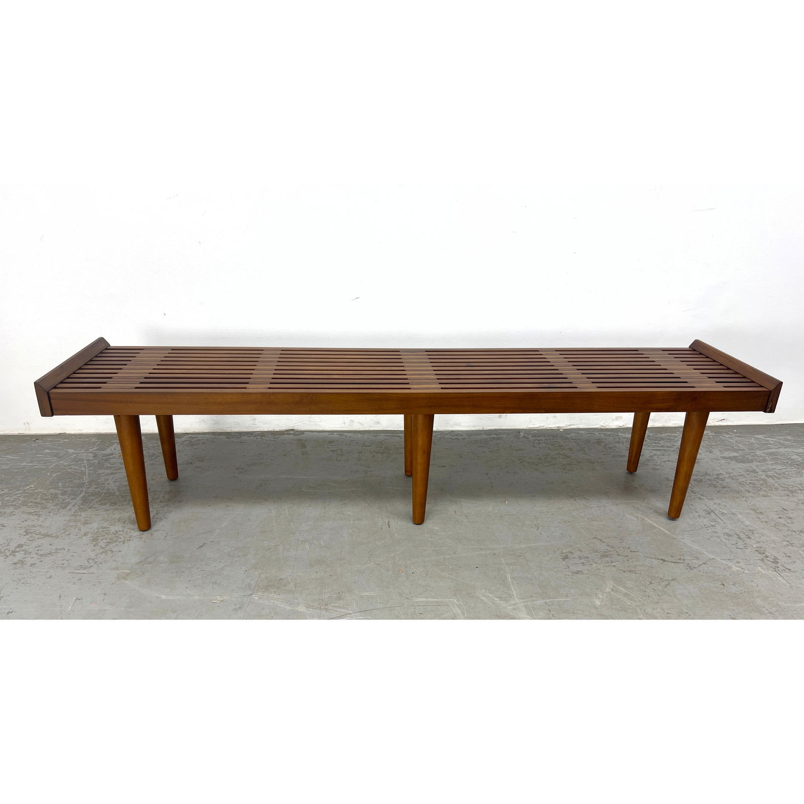 Contemporary modern Slat Bench with Raised ends. (1 of 8)