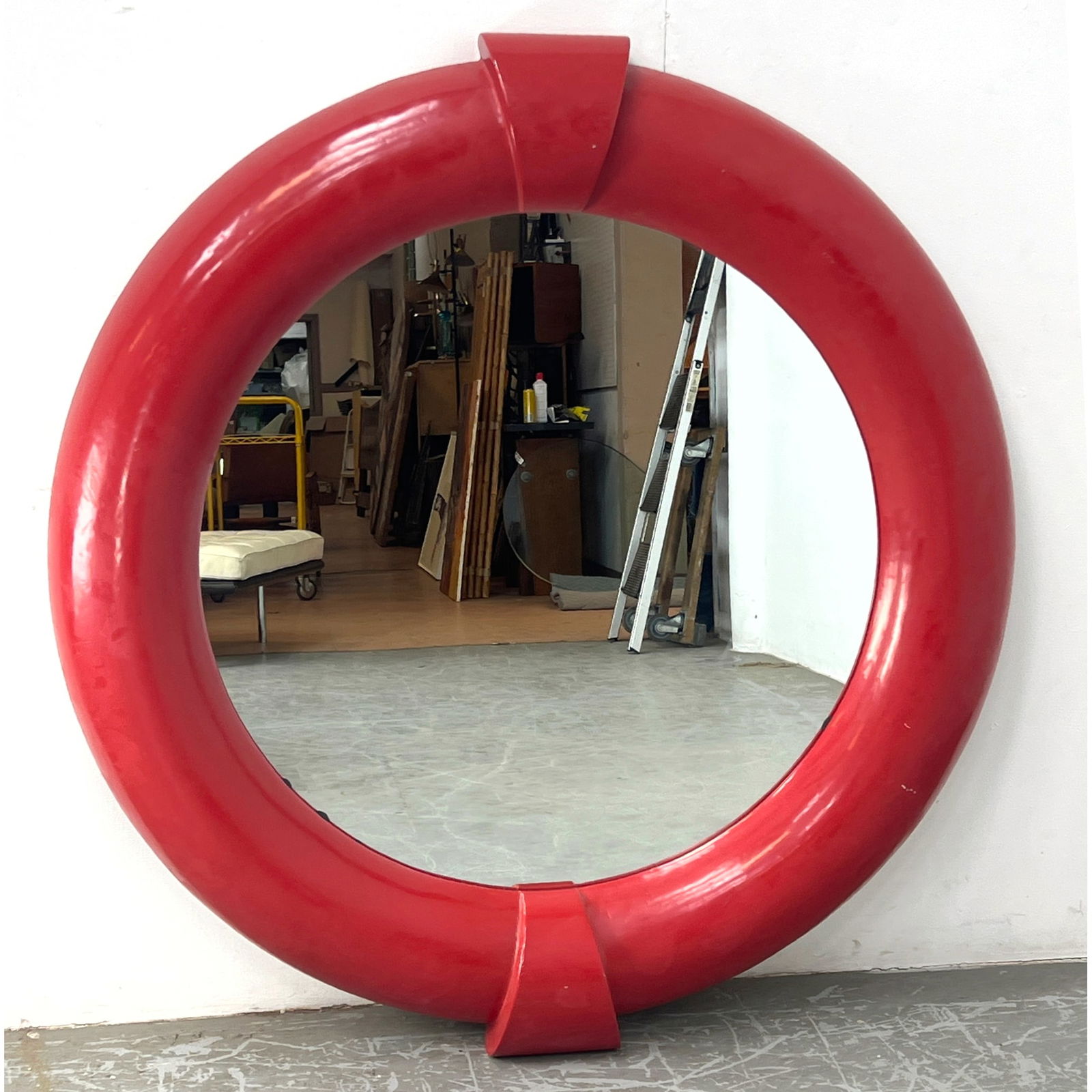 Springer Style Large Round Wall Mirror. Lacquer painted finish. Red. (1 of 8)