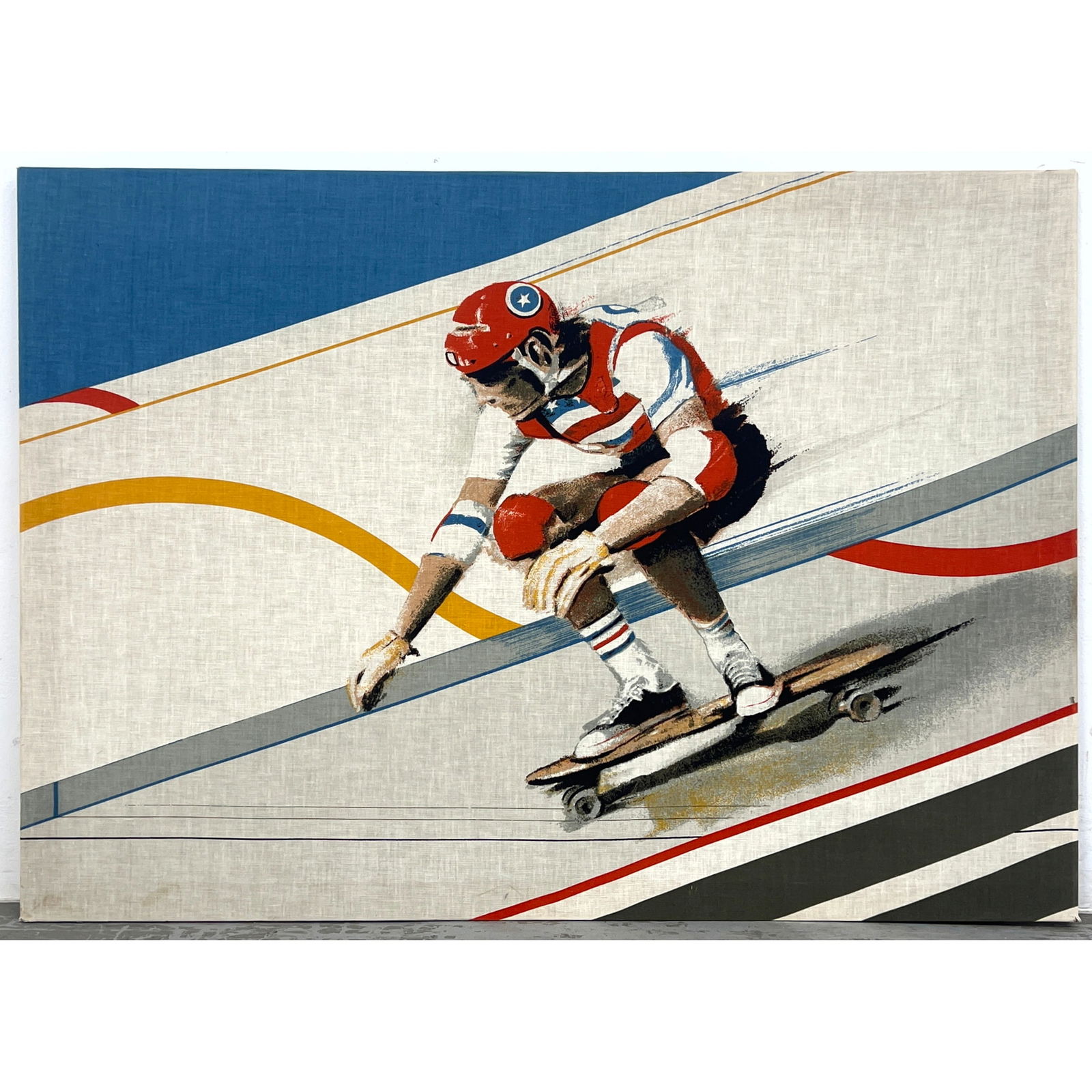 Design Klaus Heider Silkscreen print on fabric. Skateboarder Downhill. International Printworks inc. (1 of 9)