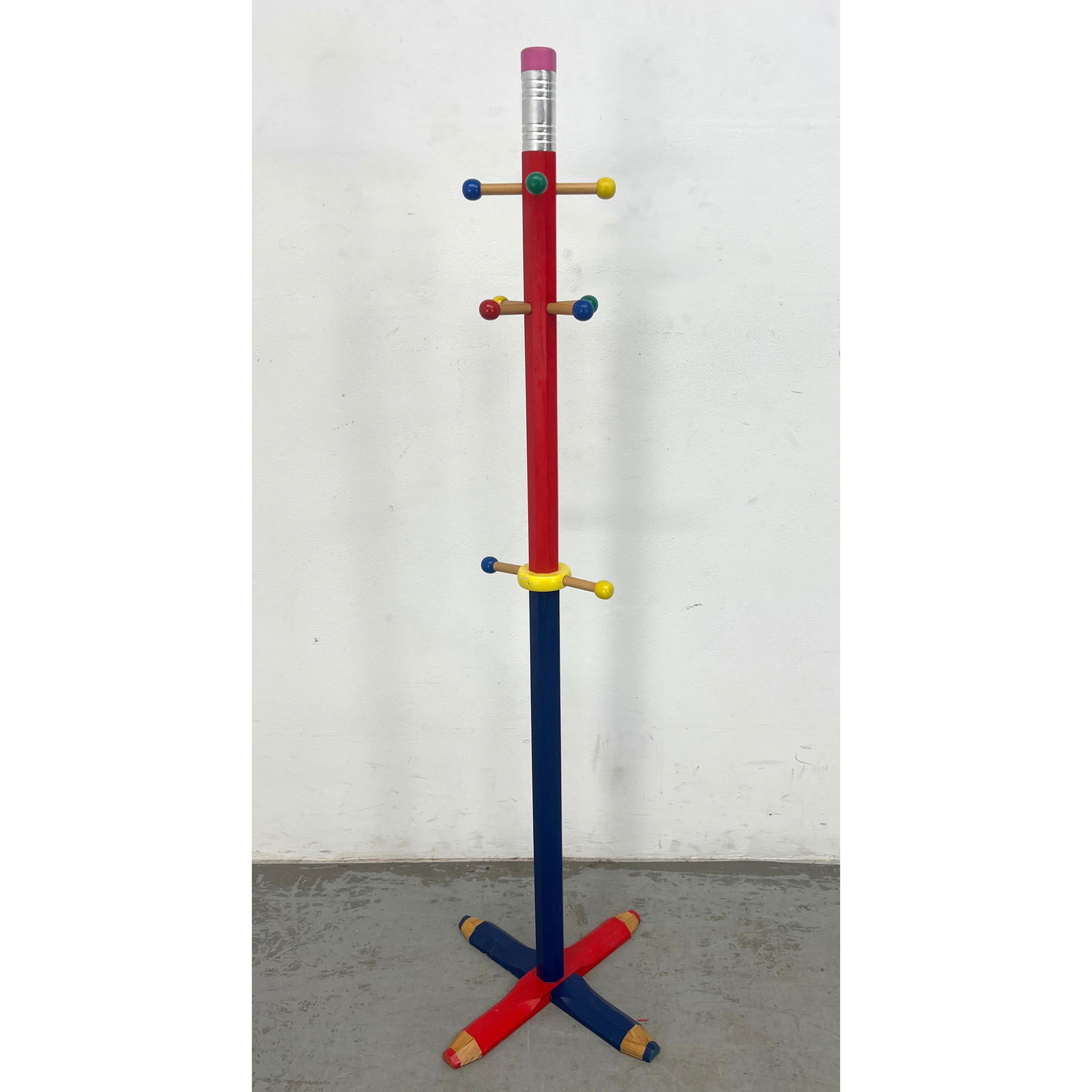 Whimsical Pencil Form Standing Coat Rack. Pierre Sala style. Primary Colored Pencils. Faux eraser to (1 of 9)