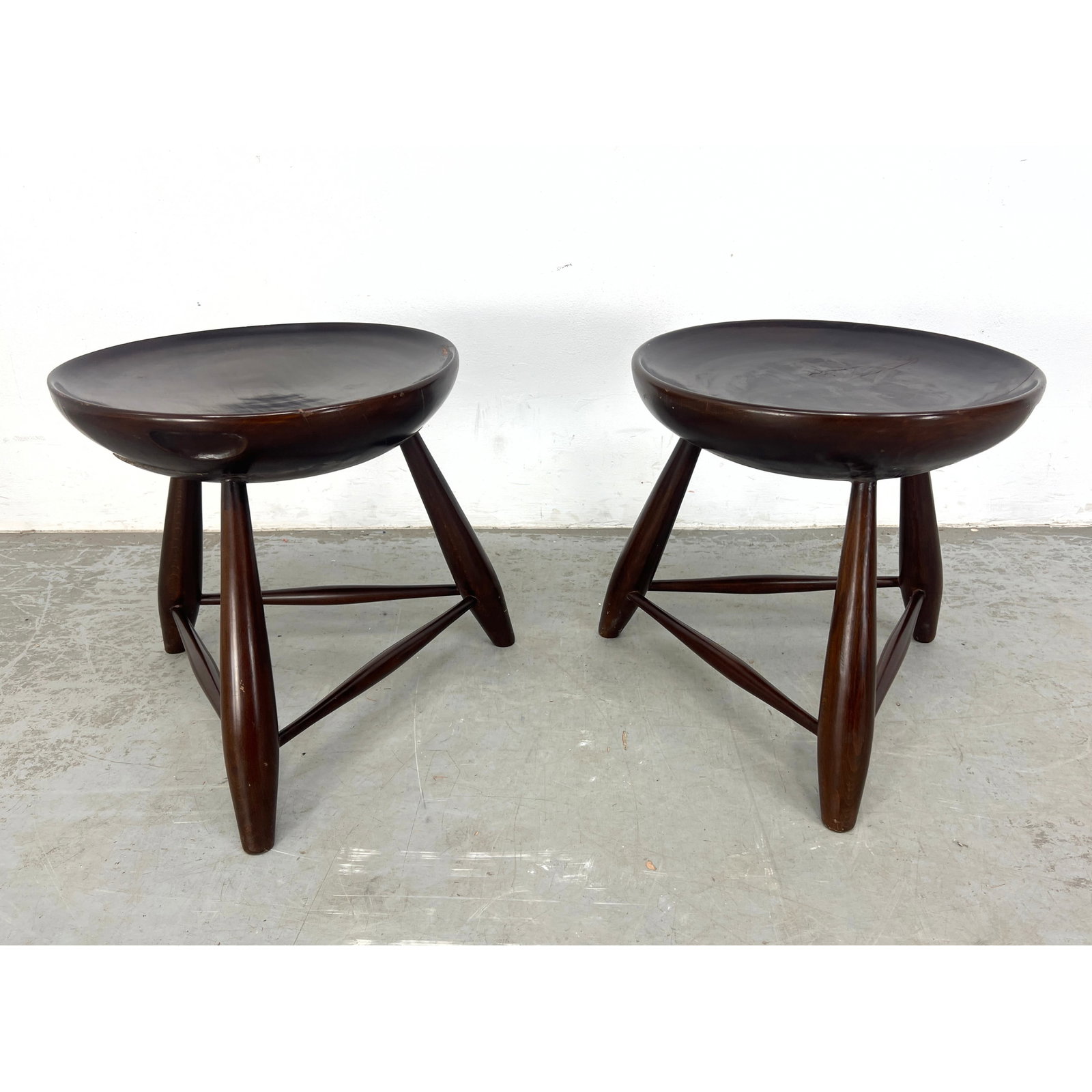 Pair Sergio Rodrigues Style Mocho Stools. Dish tops. (1 of 12)