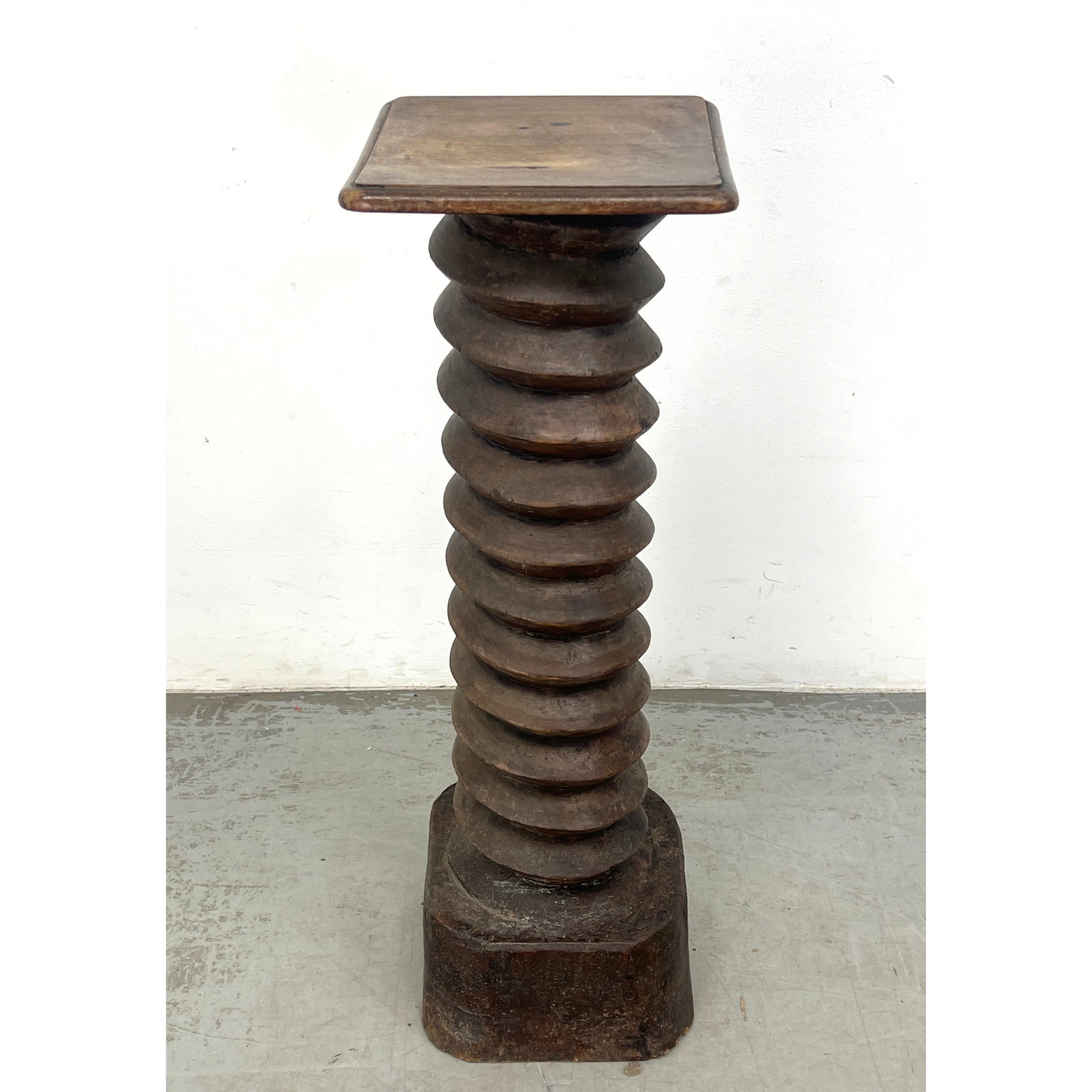 French Wine Press Pedestal Sculpture. Solid wood. Vintage screw form Wine press with top for display: French Wine Press Pedestal Sculpture. Solid wood. Vintage screw form Wine press with top for display. Dimensions: Height: 39.5 inches, Width: 11.5 inches, Depth: 11.5 inches. --- - We offer curbside d