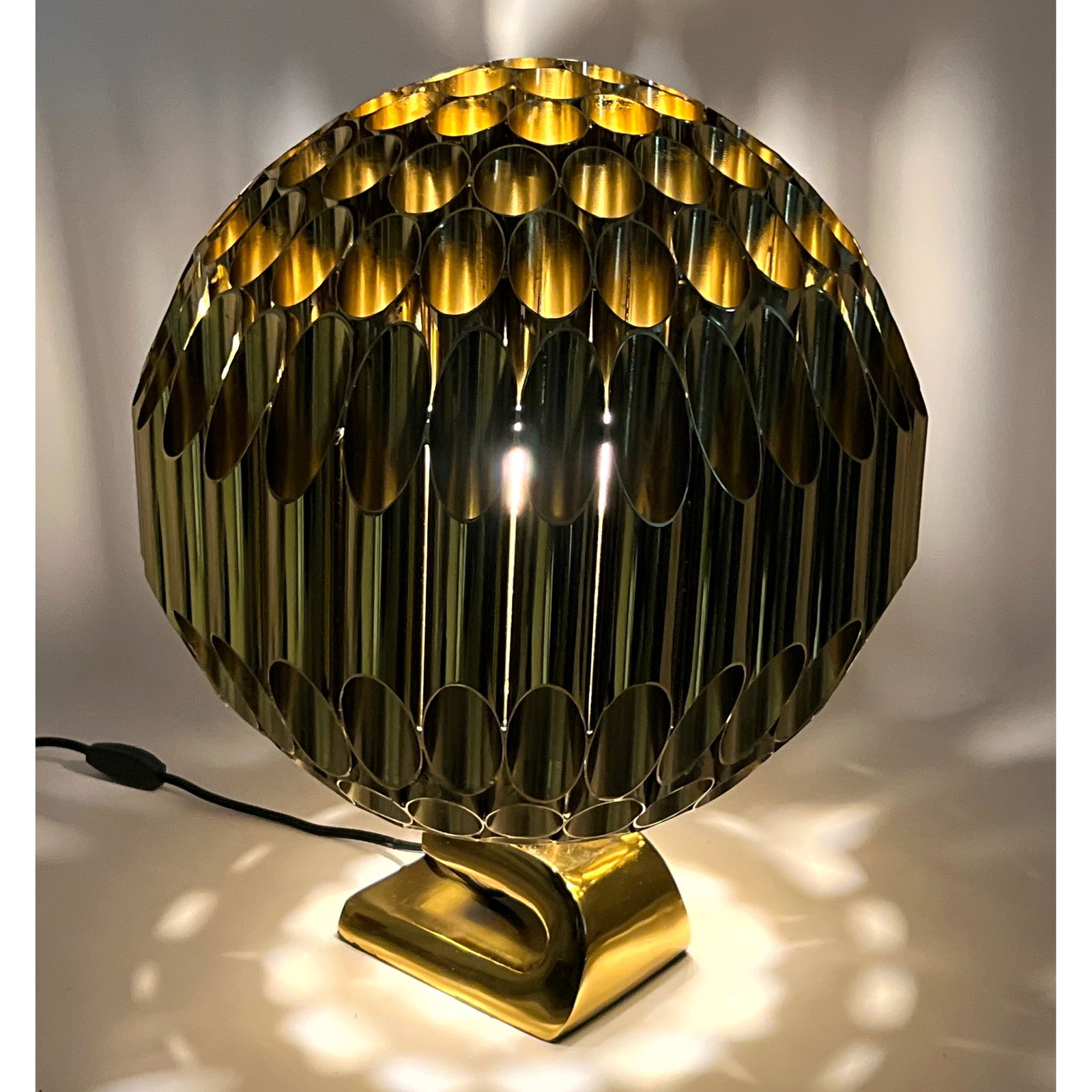 Solid Heavy Ball Table Lamp. in the style of Michel Armand Ruche lamp. Sliced brass Tubes. Unmarked. (1 of 14)