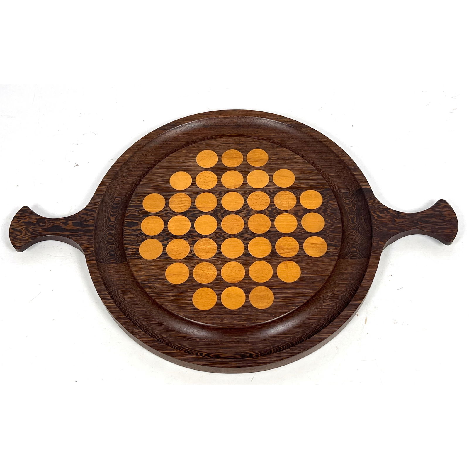 Danish Modern THEODOR SKJODE KNUDSEN Wood Serving Board. Tray. Dark wood frame with contrasting ligh (1 of 8)