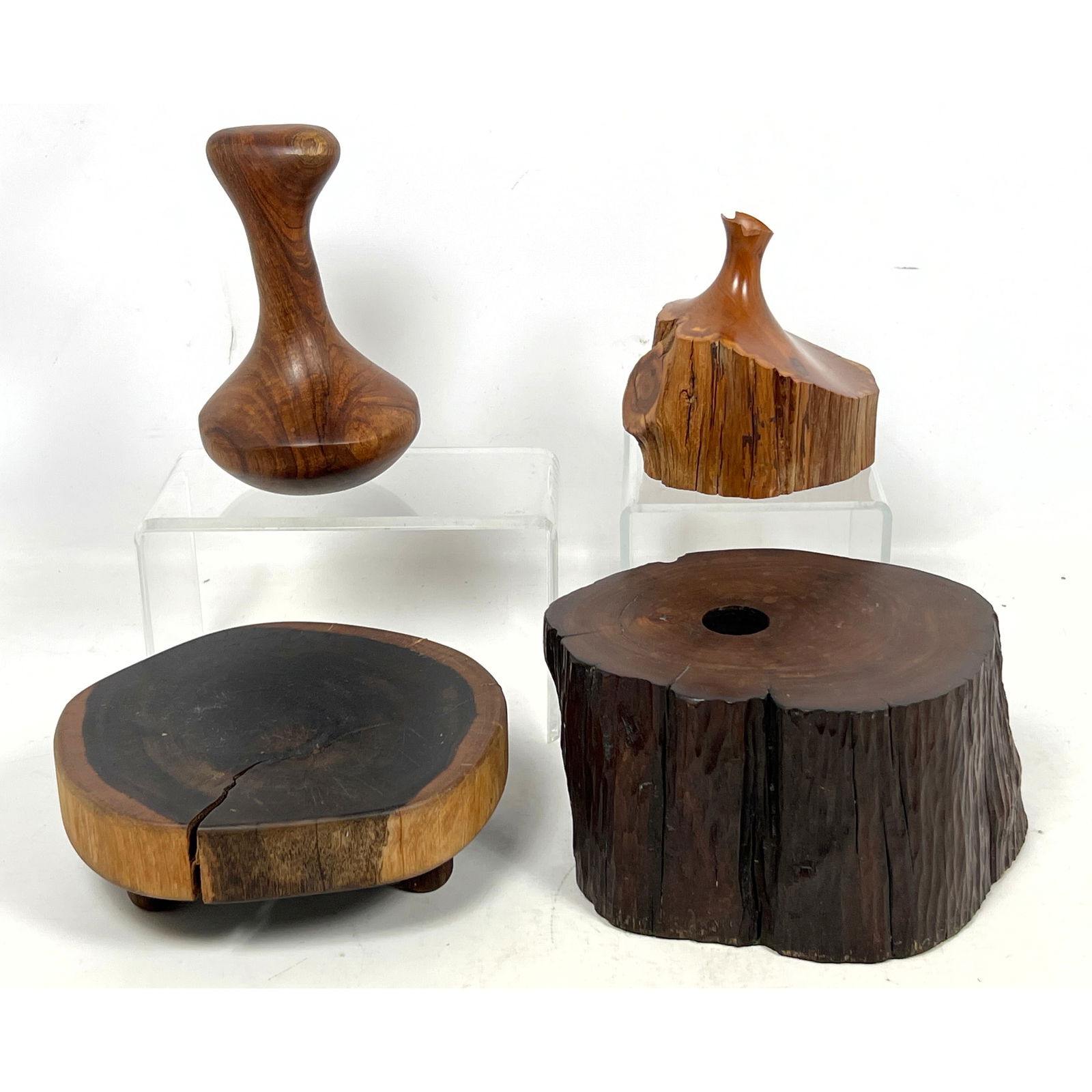 3pcs Mid Century Studio Wood Objects, Vases, Japanese Ichibana Hewn Log Vase. (1 of 17)
