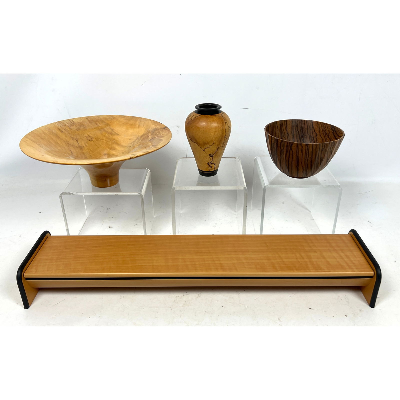 4pcs Studio Wood Objects. Phil Brown Turned wood Bowl, Shick Vase, Giorgio Pizzitutti Dresser Box, S (1 of 17)
