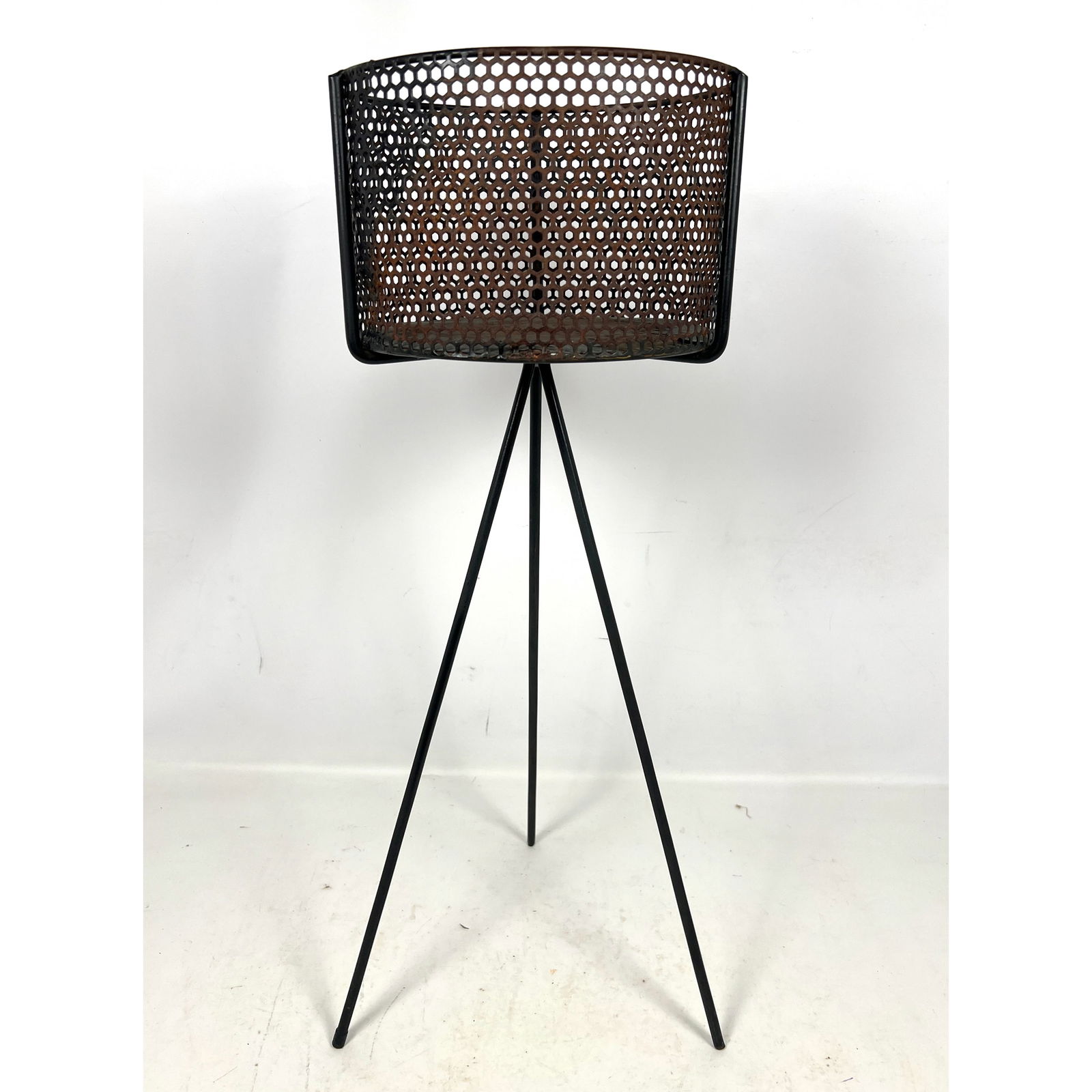 MCM Metal Tripod Base Planter Stand. Drum form Metal Mesh. (1 of 10)